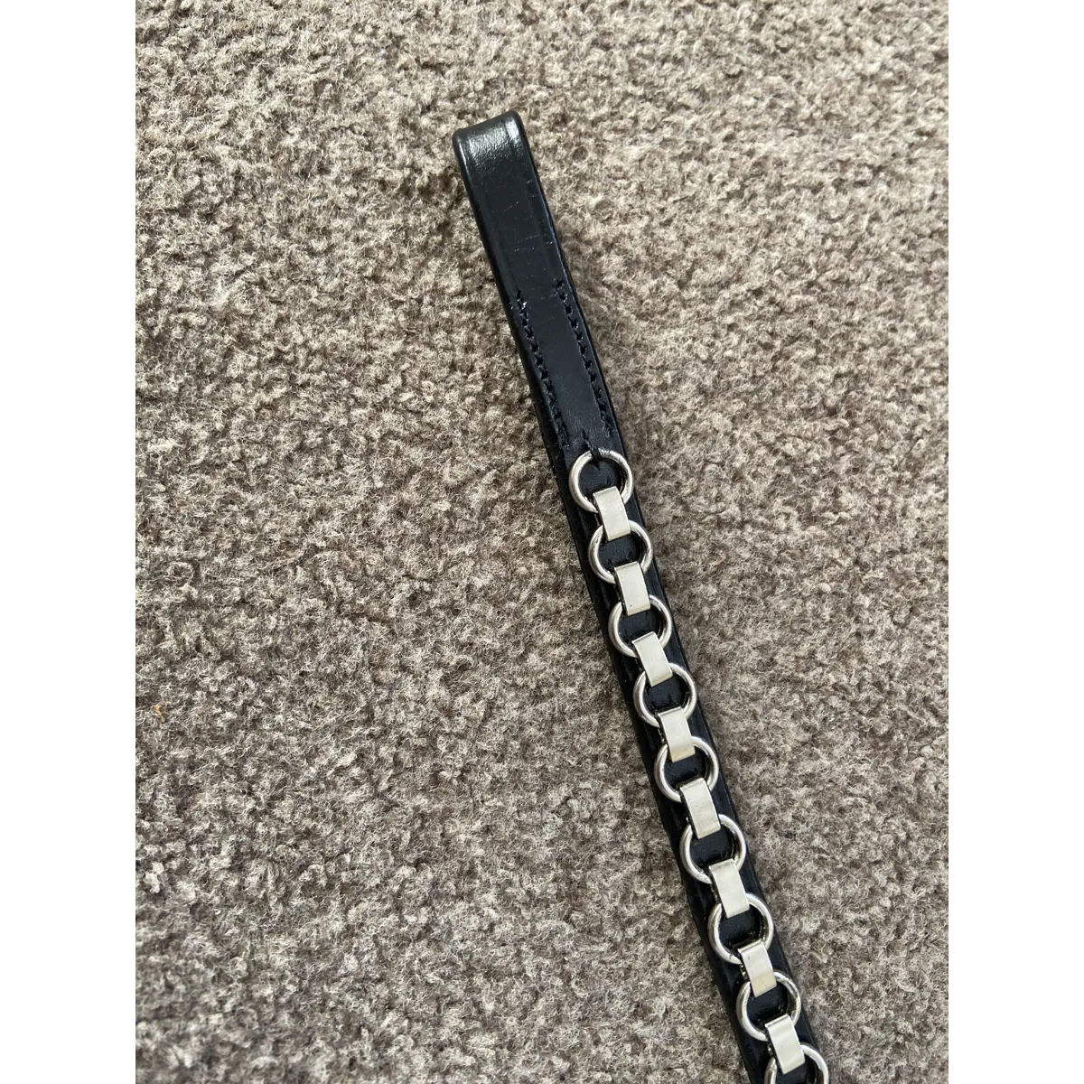 Black Leather metal chain browband.  16.5".  Full size.  BN