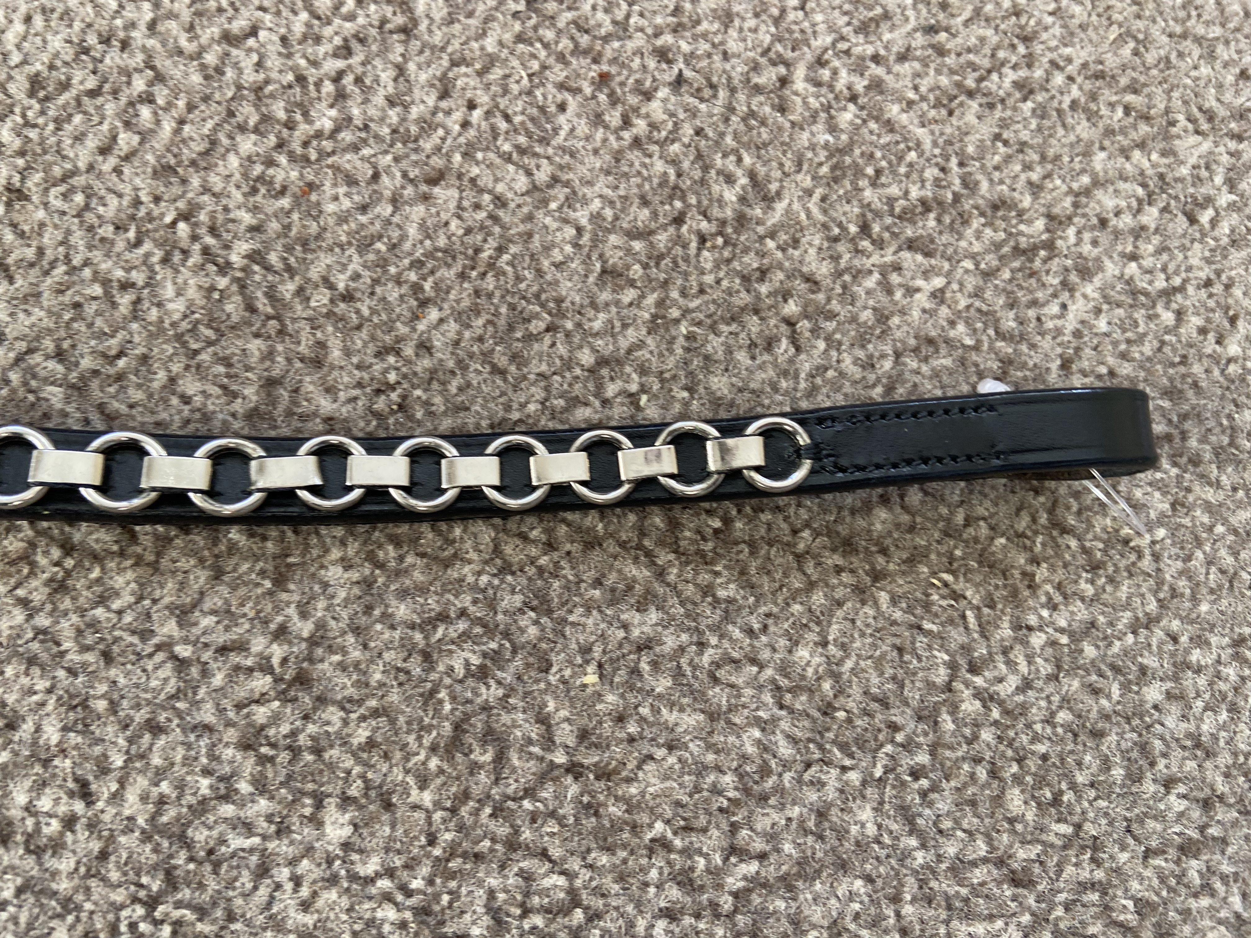 Black Leather metal chain browband.  16.5".  Full size.  BN