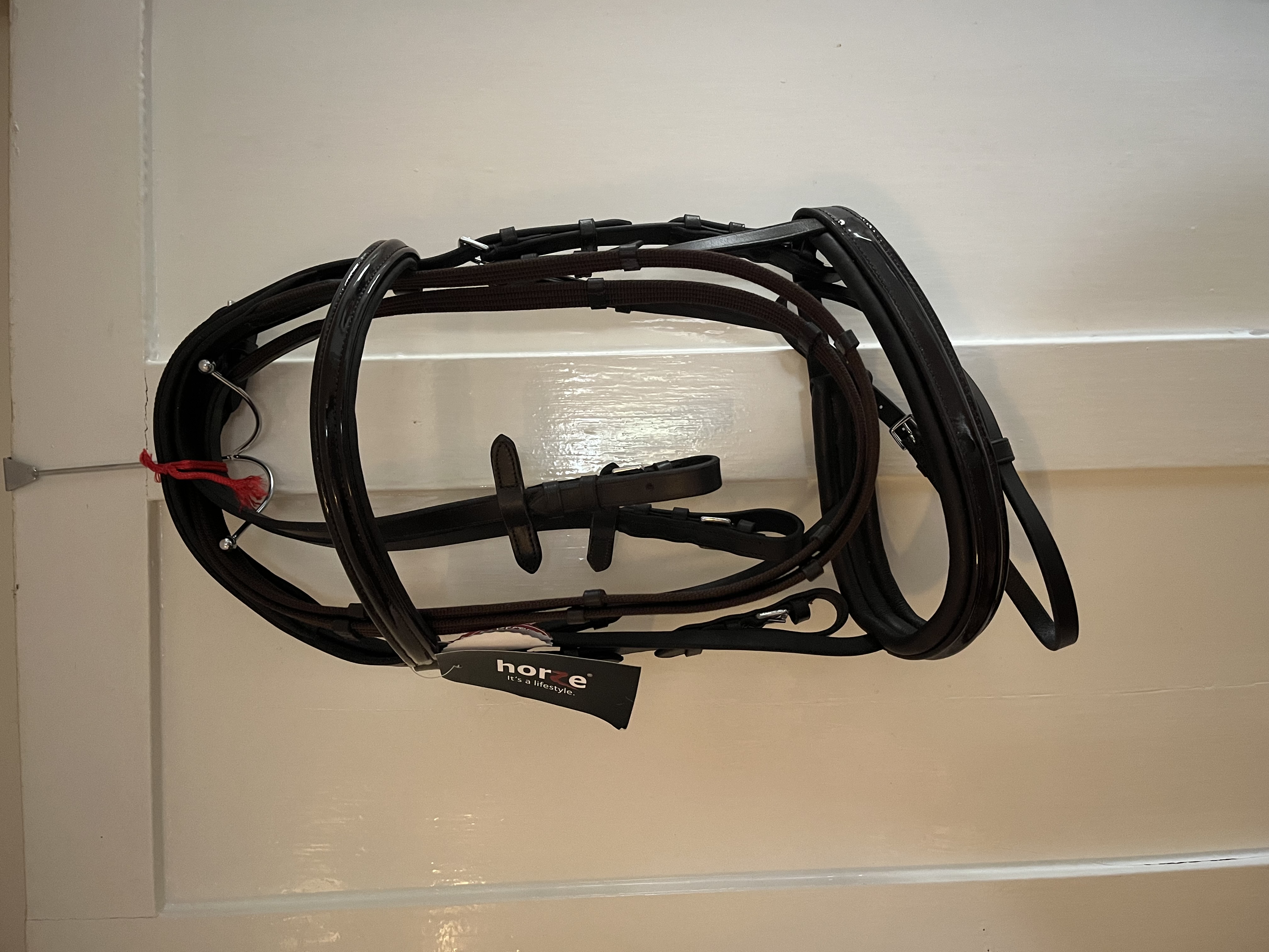 Horze padded patent havana leather bridle. BNWT. Cob size