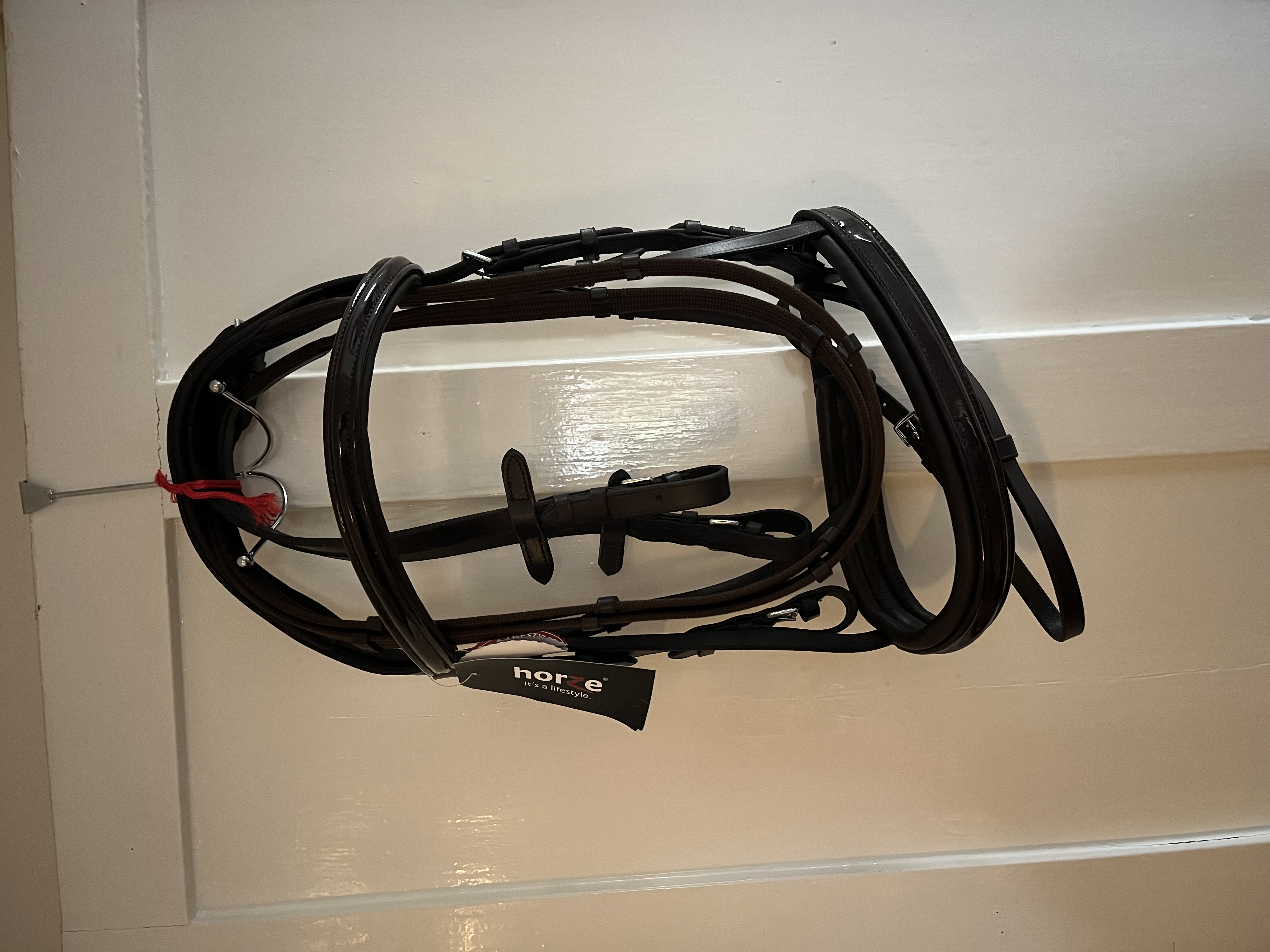 Horze padded patent havana leather bridle. BNWT. Cob size