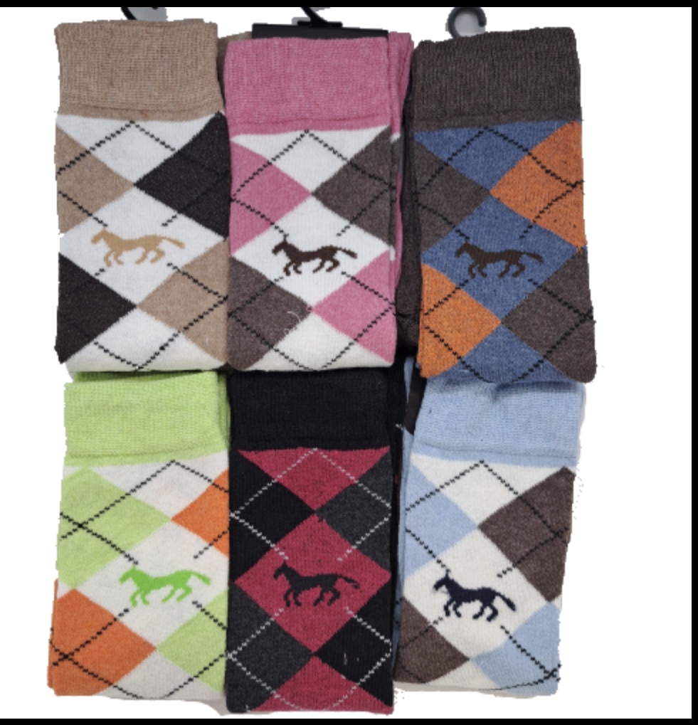 12 Pairs Women's Ankle Socks – Horse Design Argyle Diamond, Cotton Rich, Size 4-7 UK