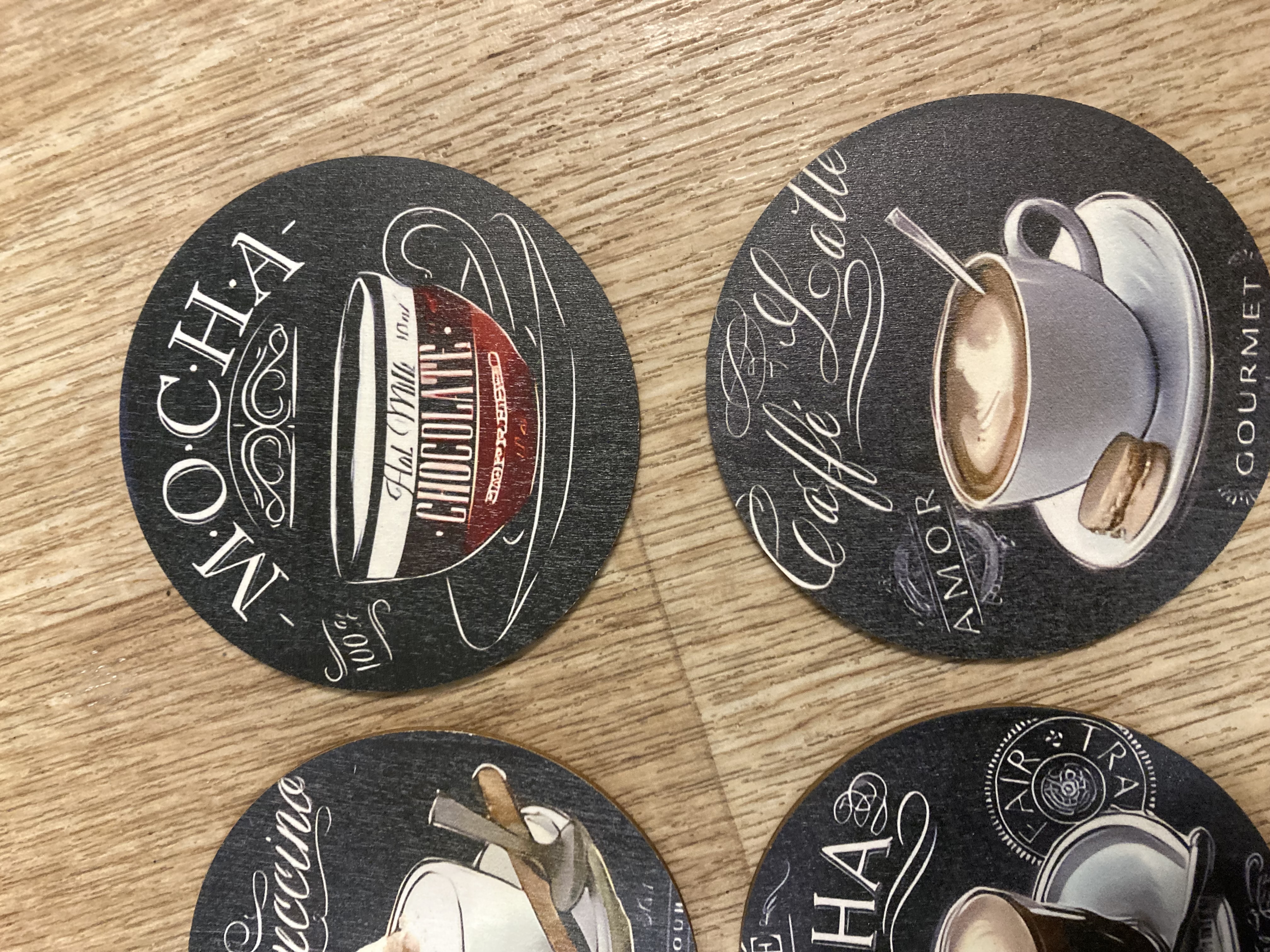 Set of 8 coffee themed coasters