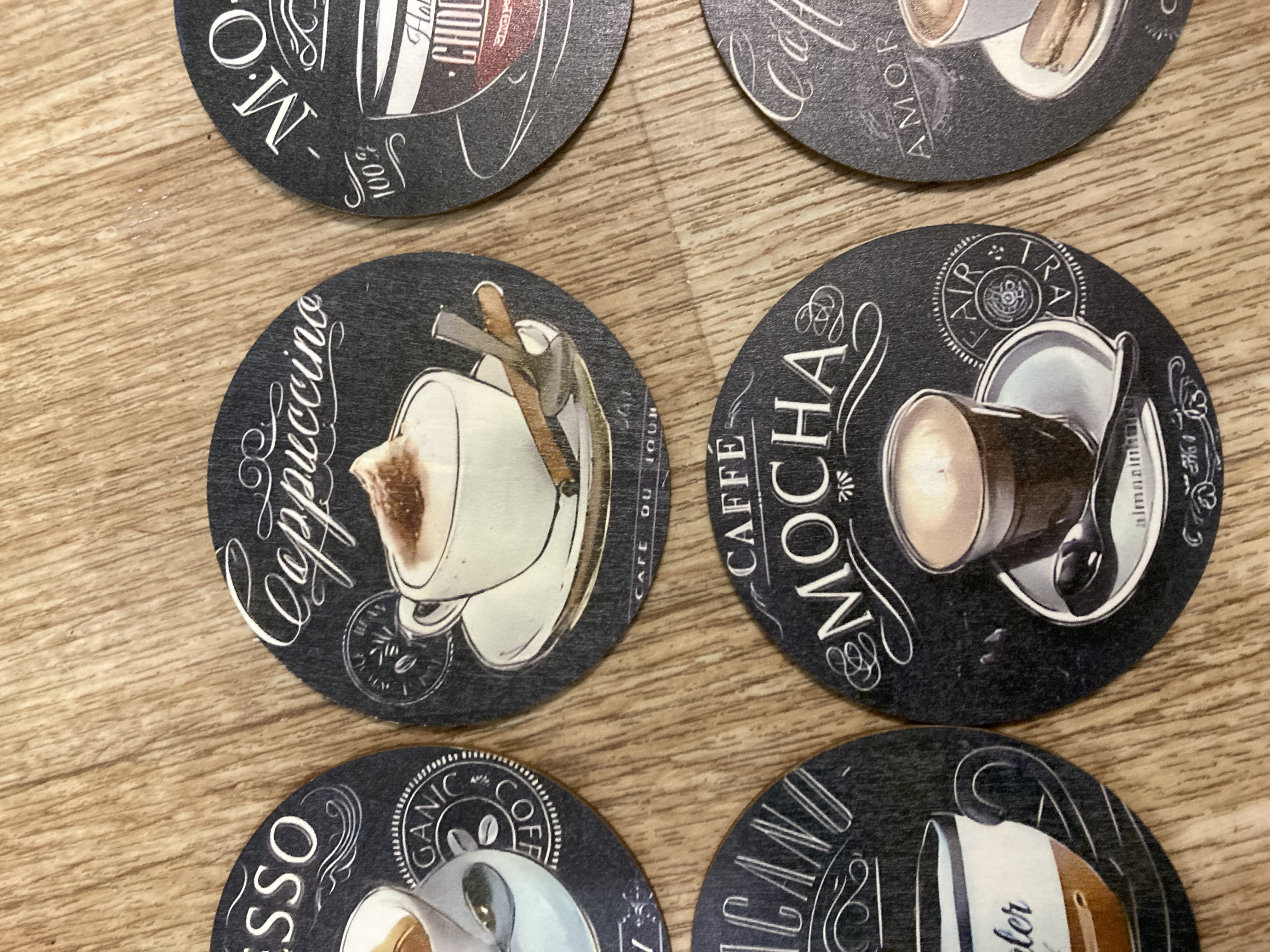 Set of 8 coffee themed coasters