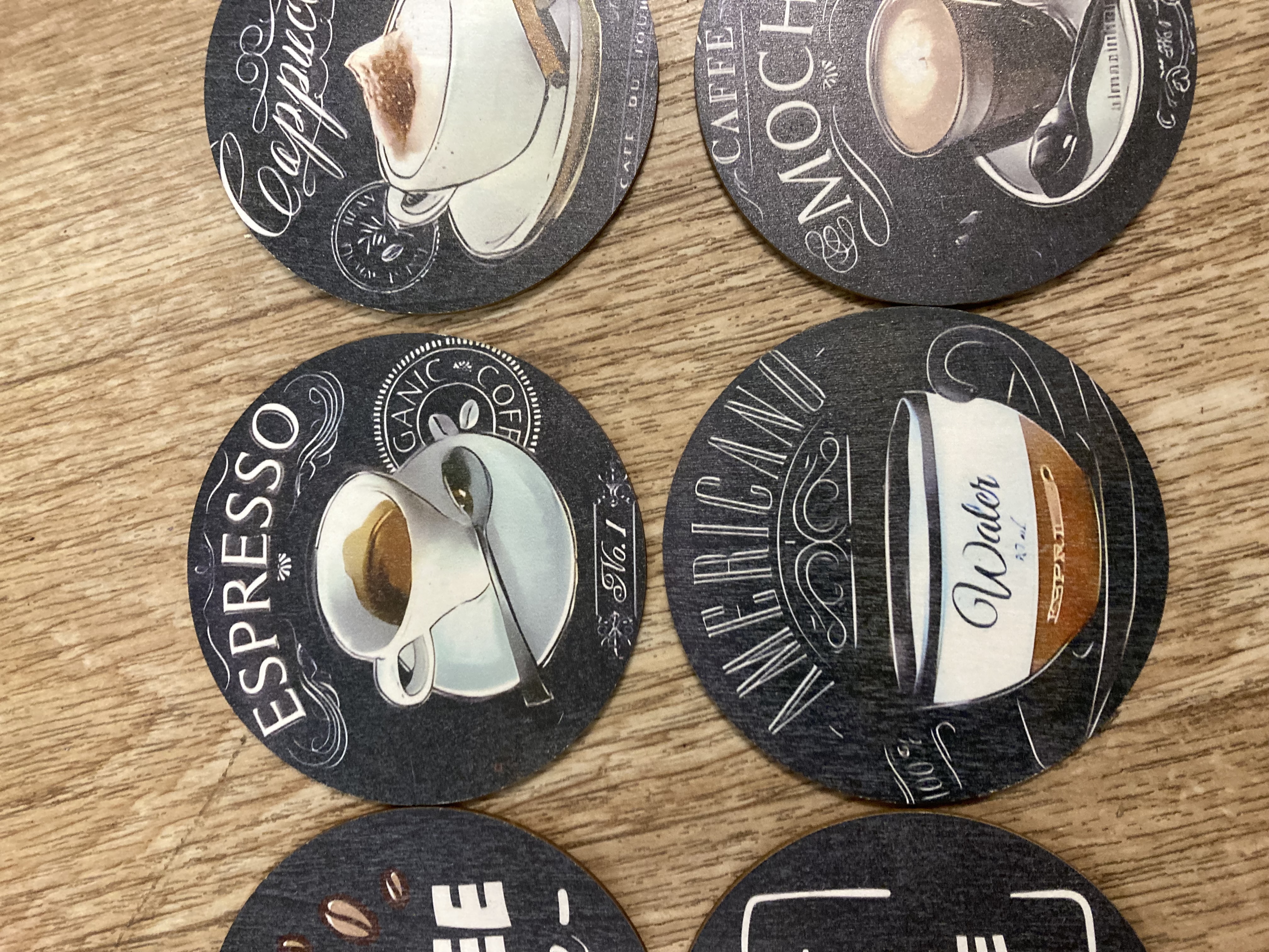 Set of 8 coffee themed coasters