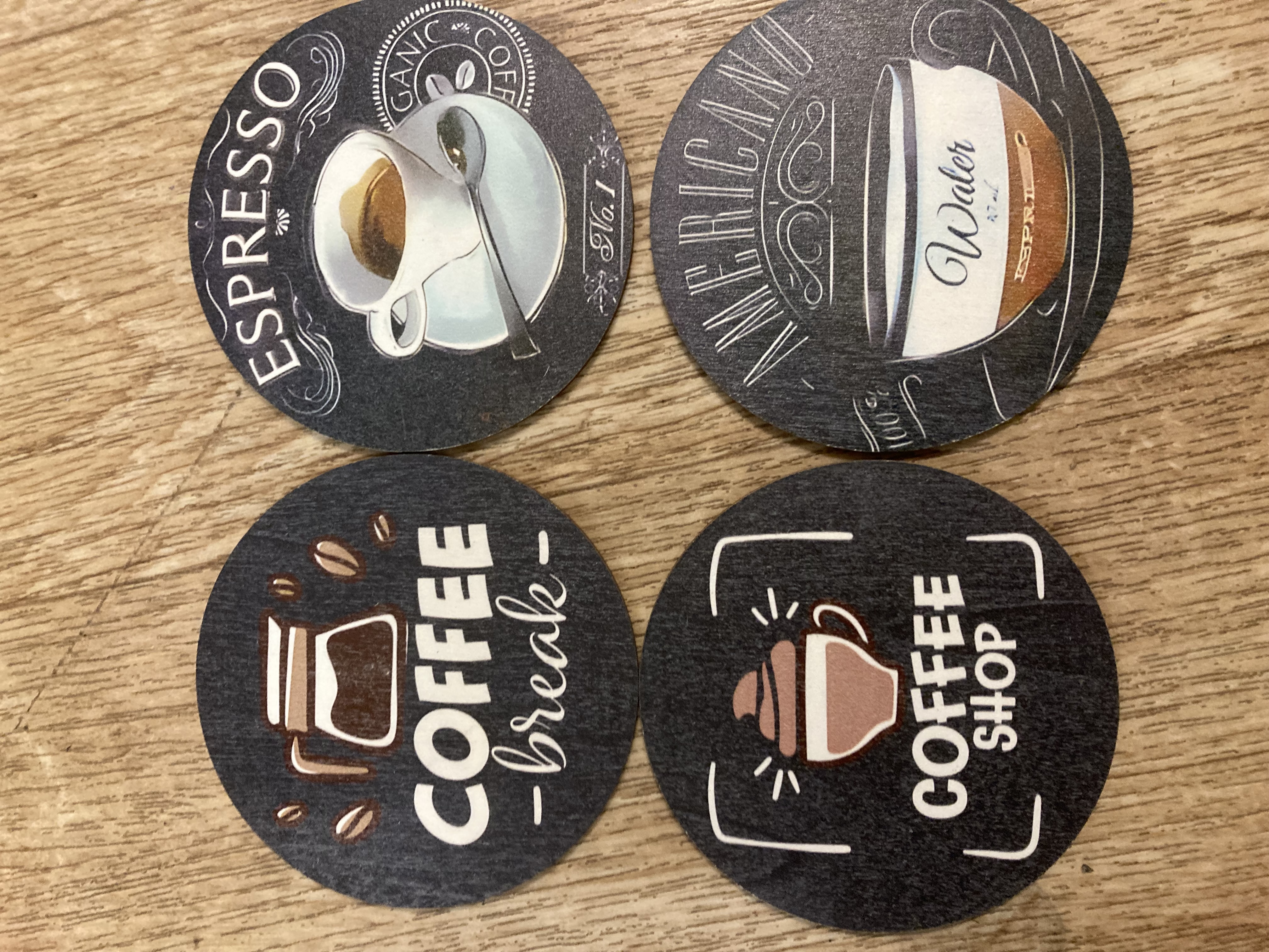 Set of 8 coffee themed coasters