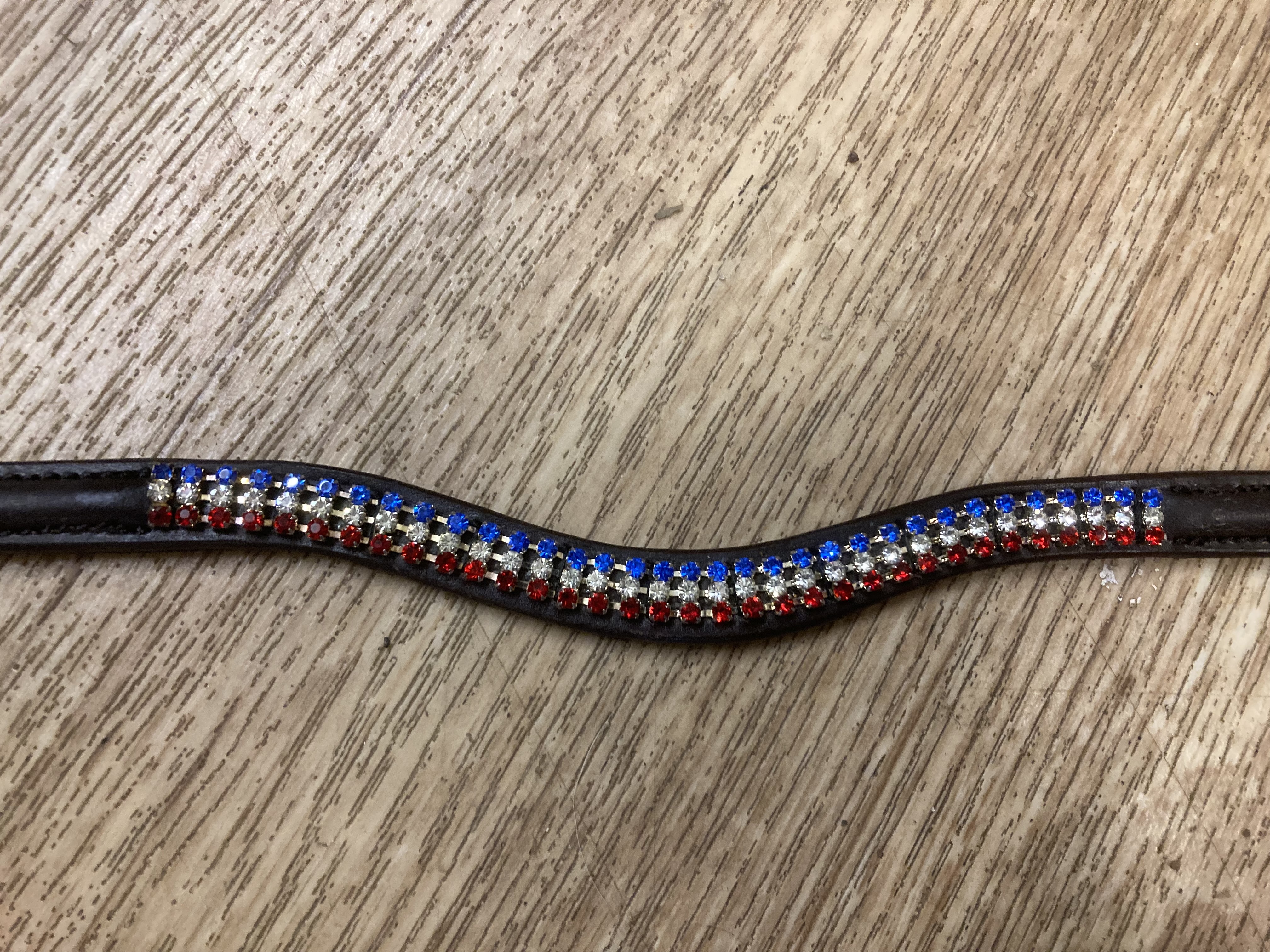 Diamante browbands. Cob or Full Size. Red/Clear/Blue stones.Black Leather.