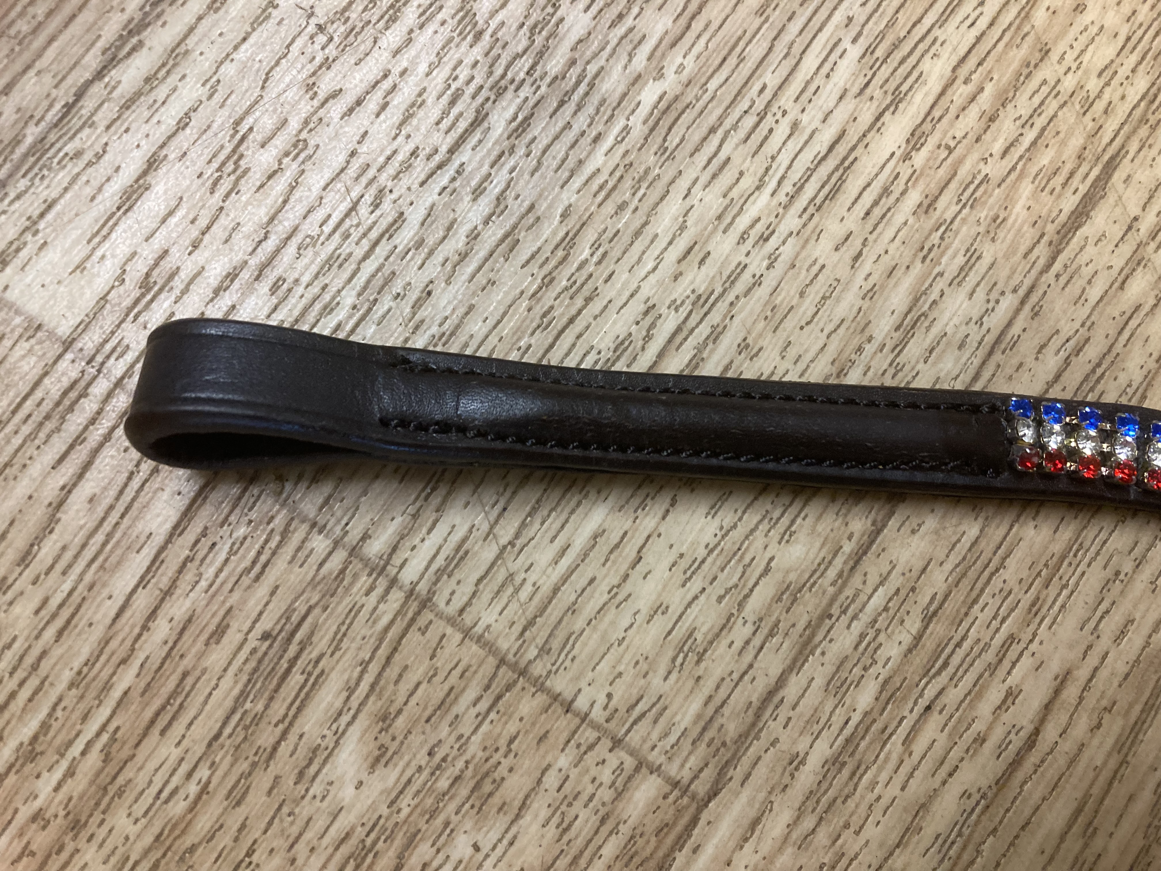 Diamante browbands. Cob or Full Size. Red/Clear/Blue stones.Black Leather.