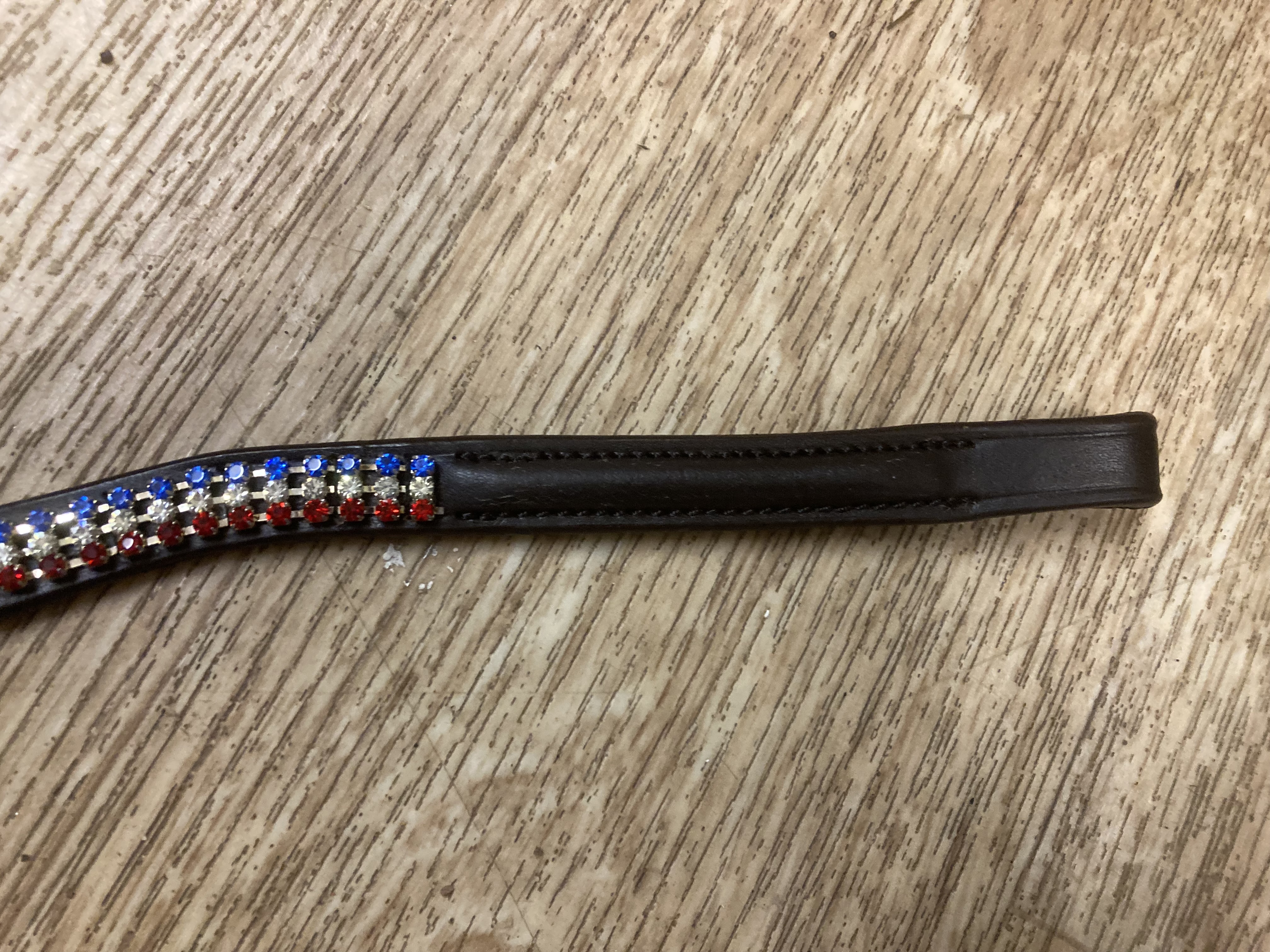 Diamante browbands. Cob or Full Size. Red/Clear/Blue stones.Black Leather.