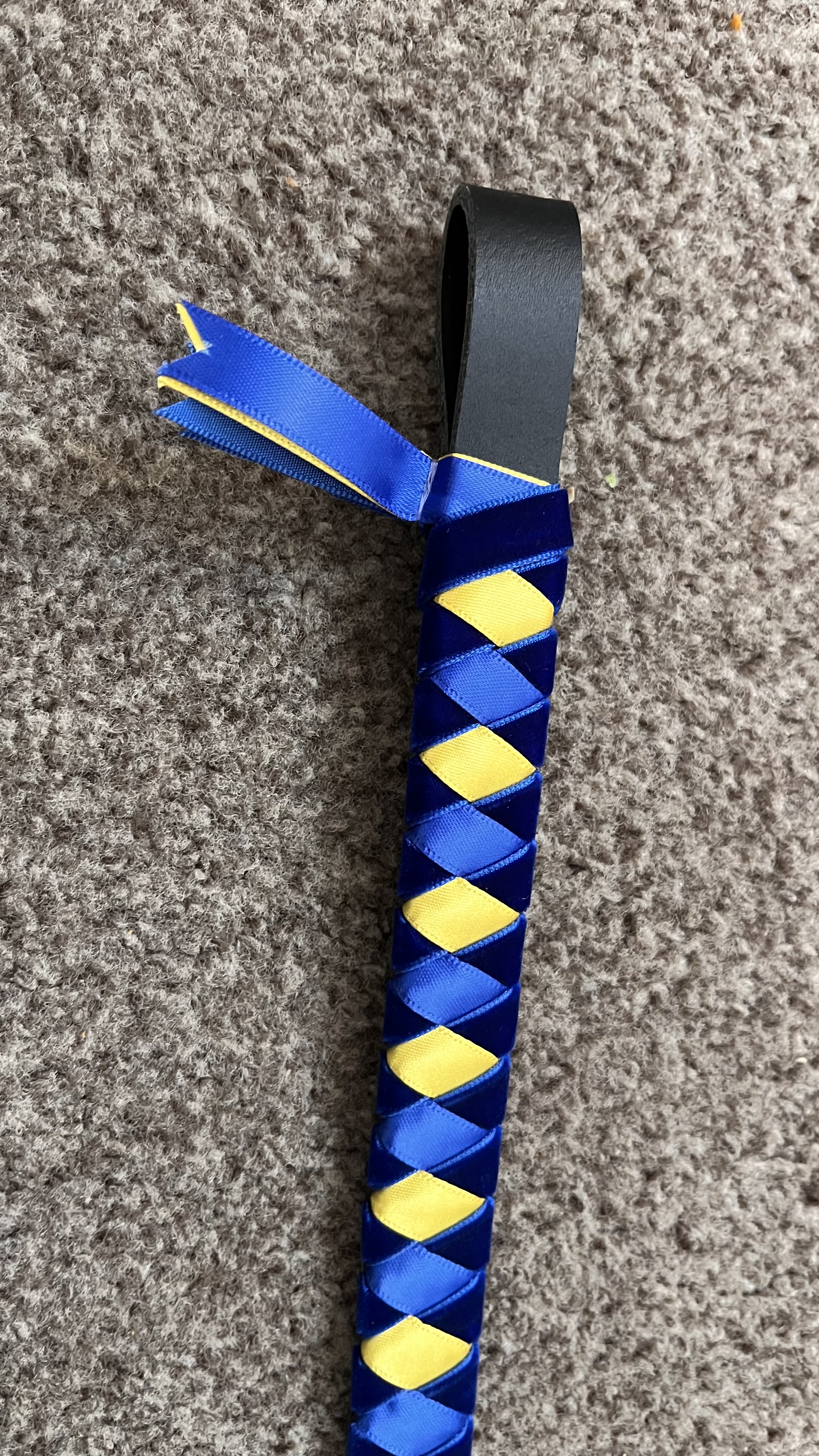 Royal Blue and Lemon Velvet and Satin Ribbon Browband 16” Black Leather.