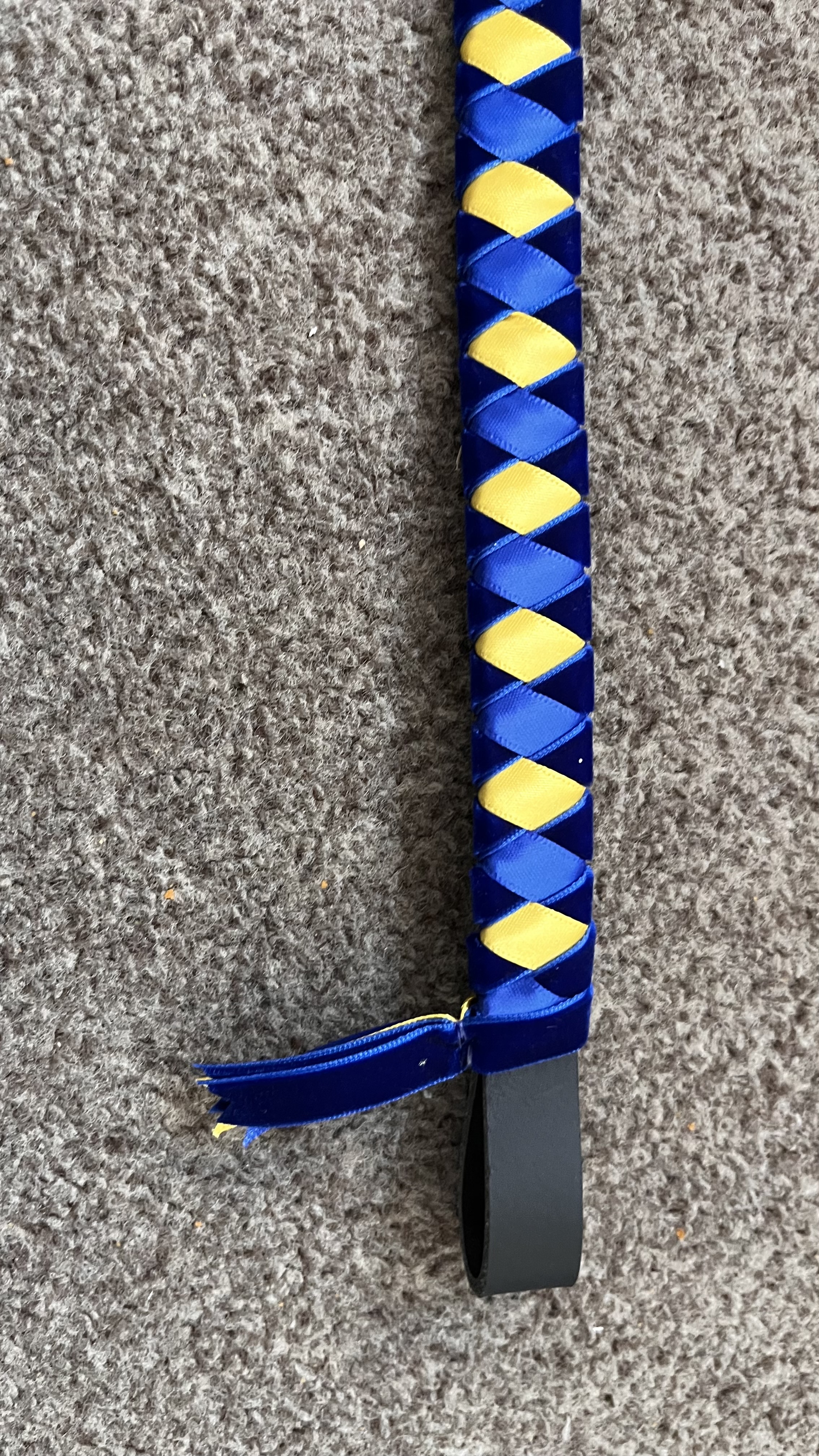 Royal Blue and Lemon Velvet and Satin Ribbon Browband 16” Black Leather.