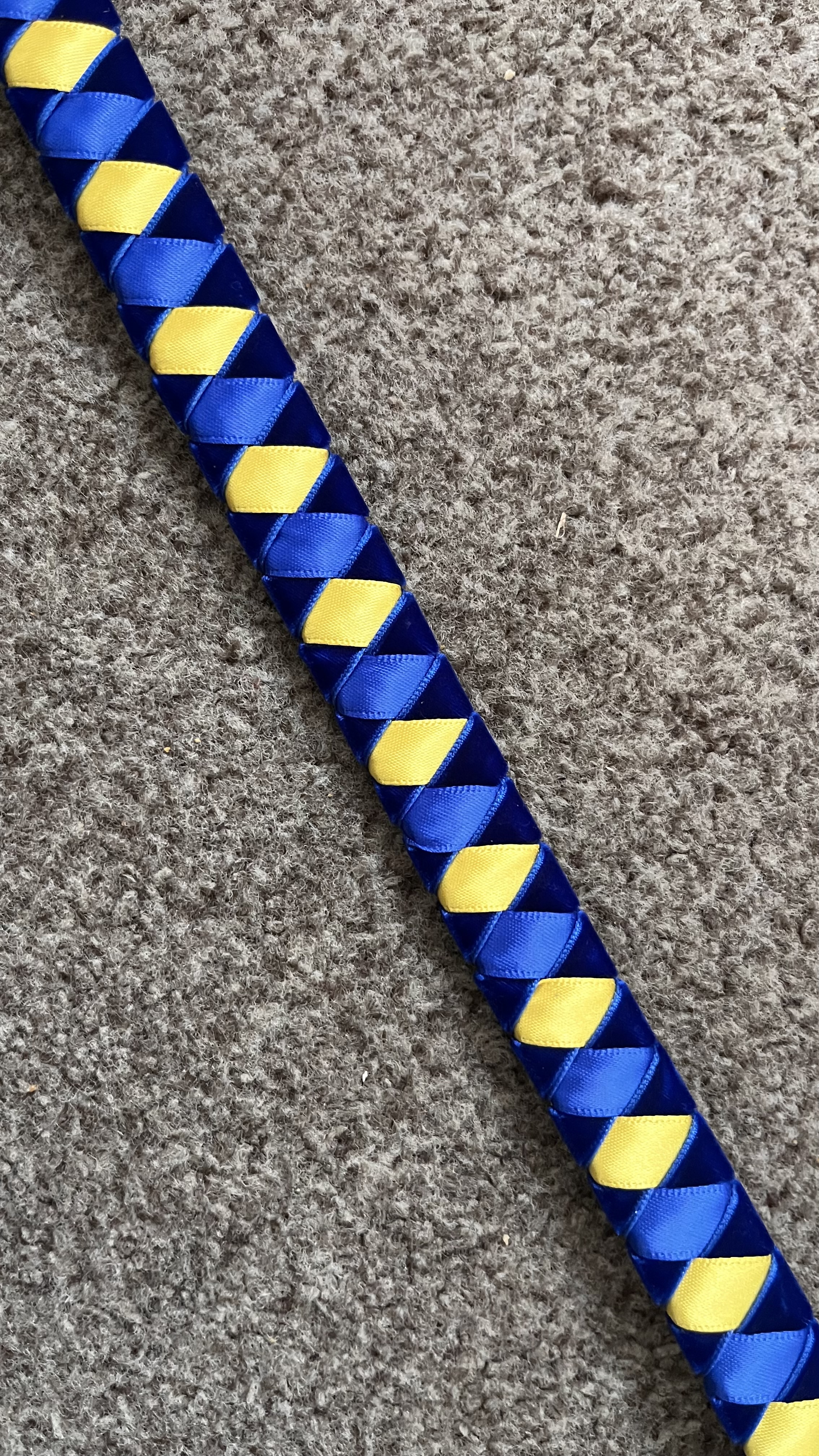Royal Blue and Lemon Velvet and Satin Ribbon Browband 16” Black Leather.