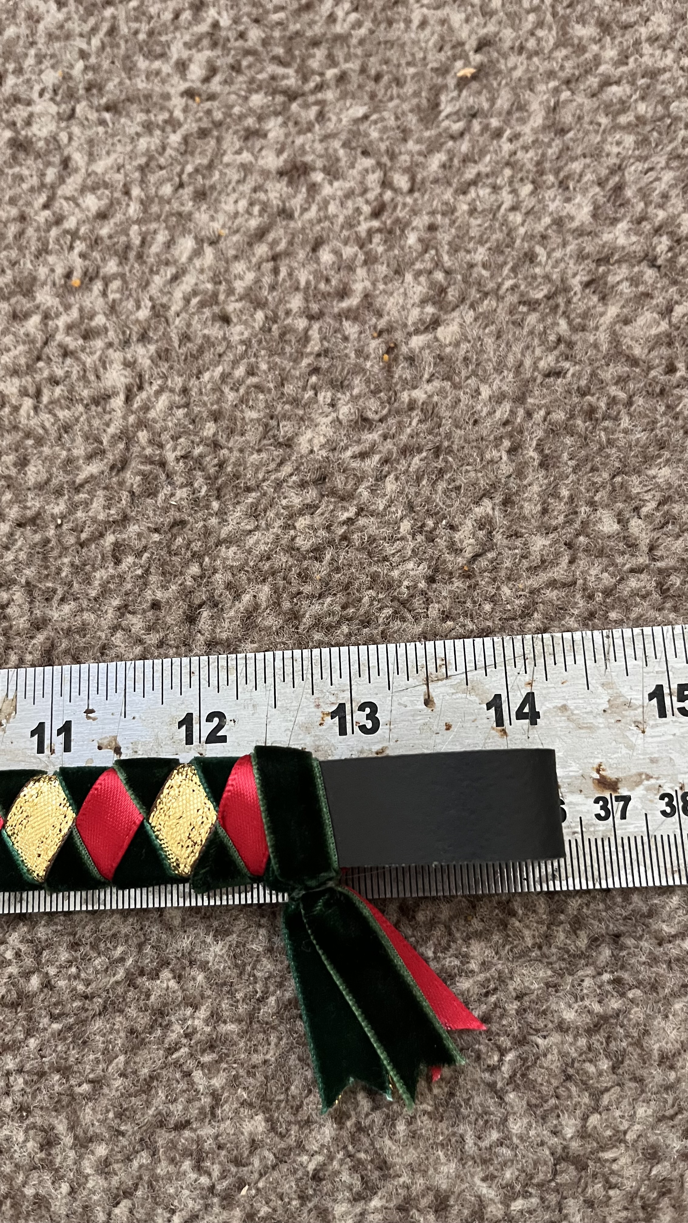 Dark Green velvet and gold/red ribbon diamond browband.  14" Black leather