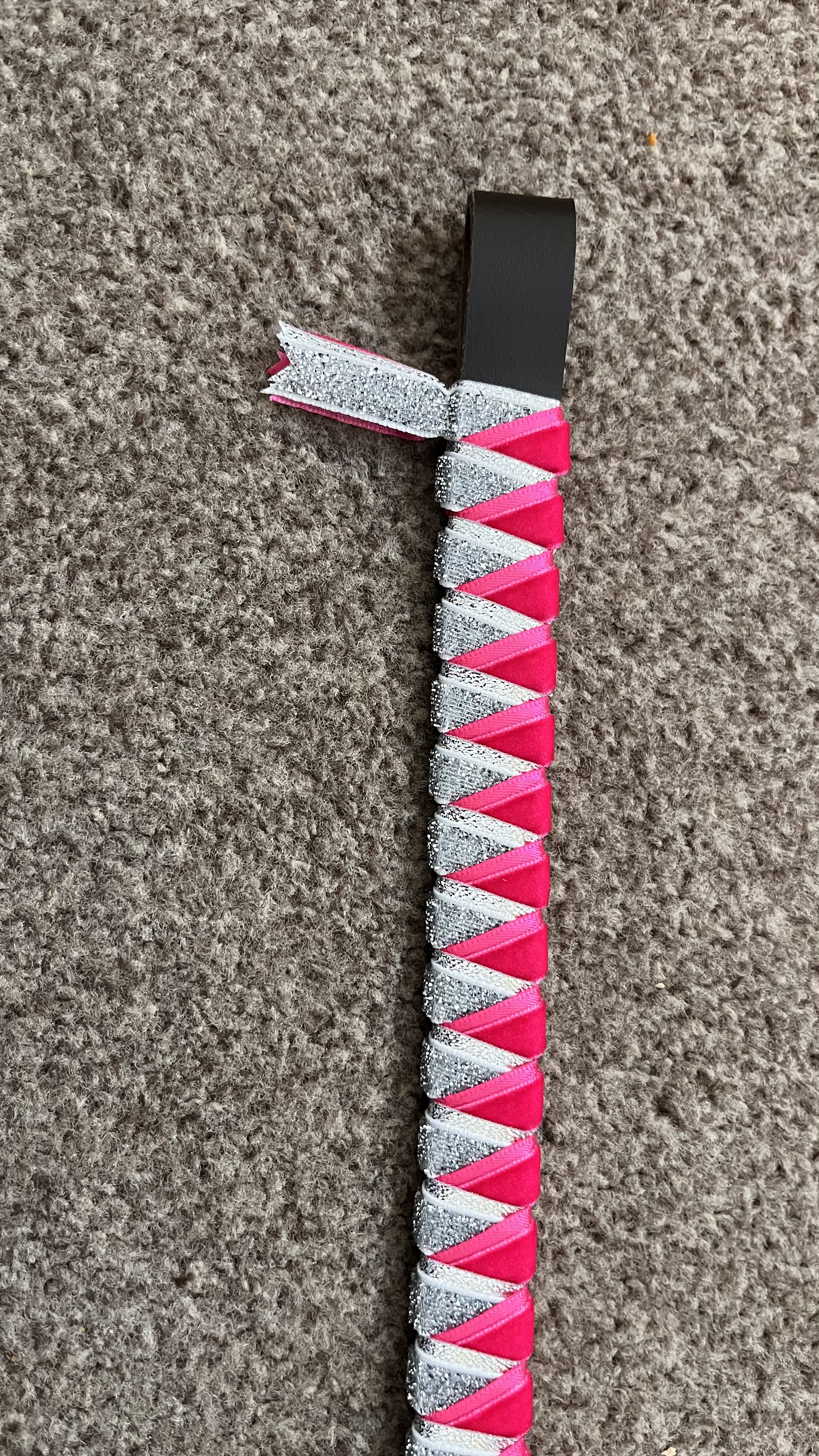 Hot Pink/silver sparkle browband 13" brown leather