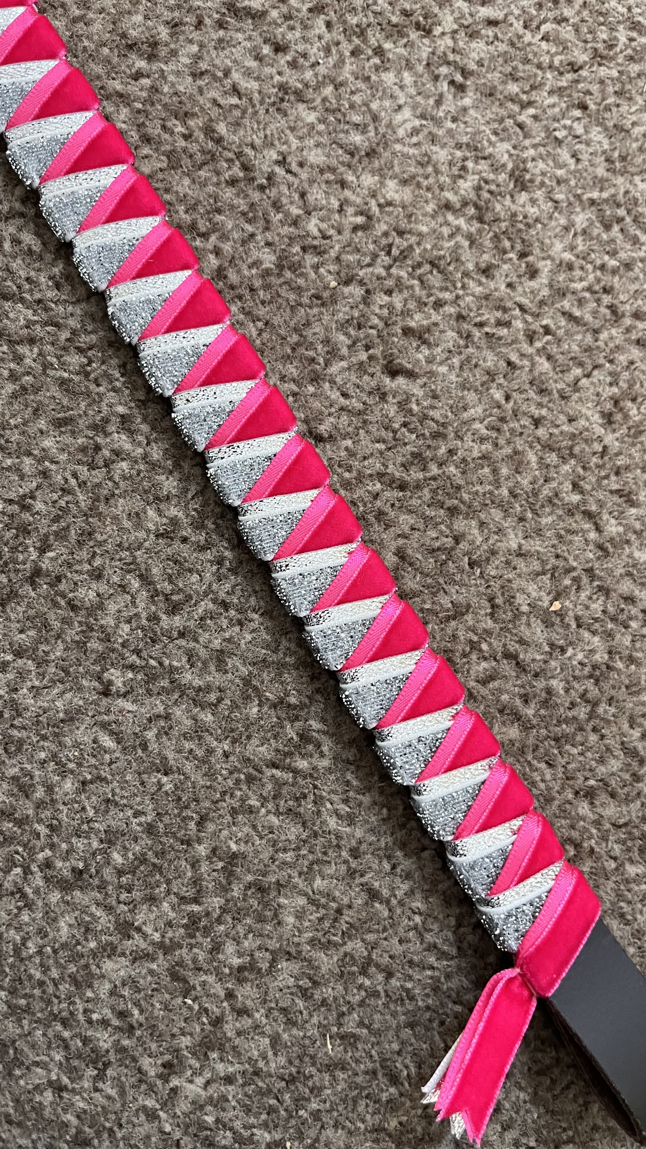 Hot Pink/silver sparkle browband 13" brown leather