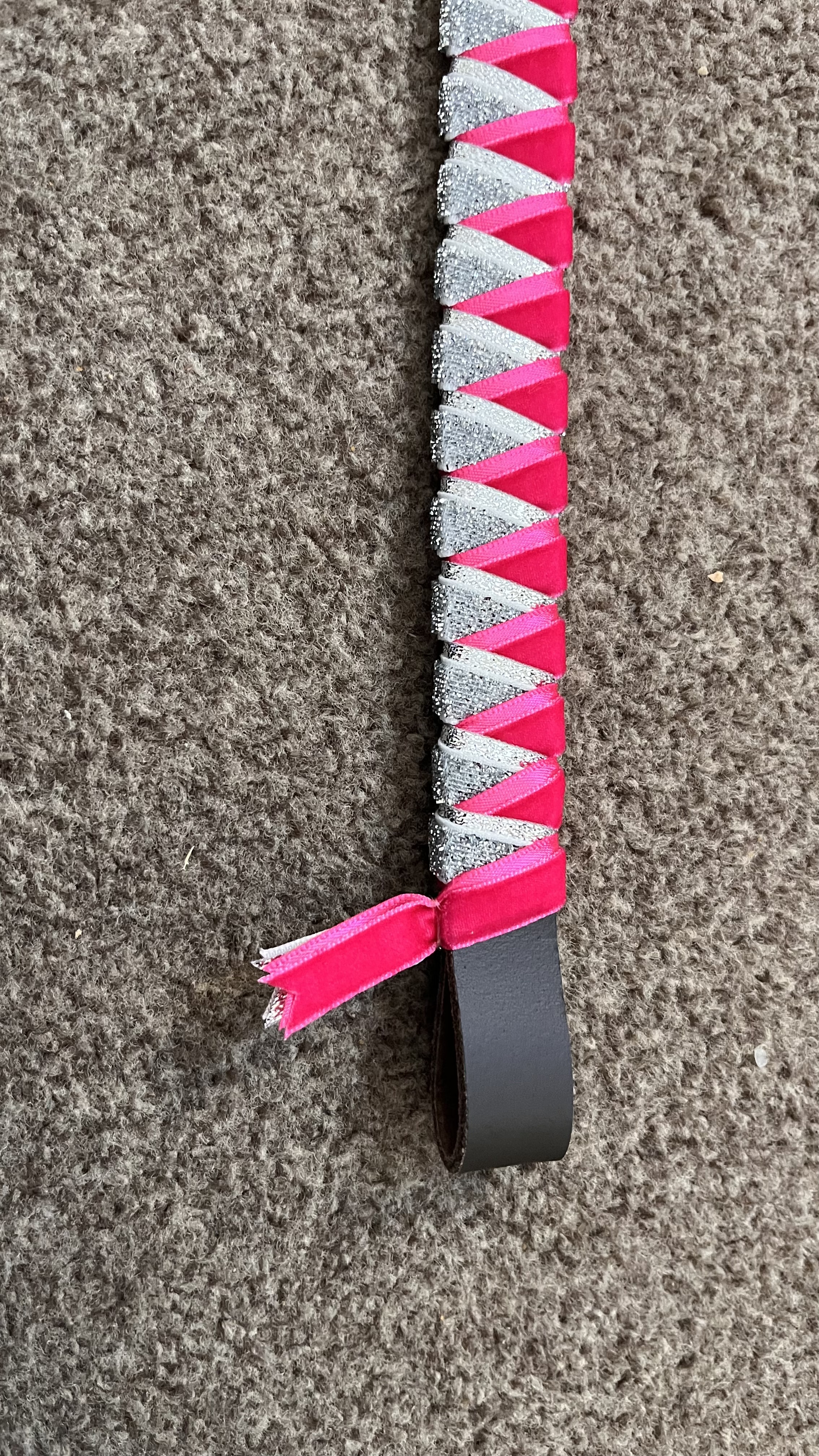 Hot Pink/silver sparkle browband 13" brown leather