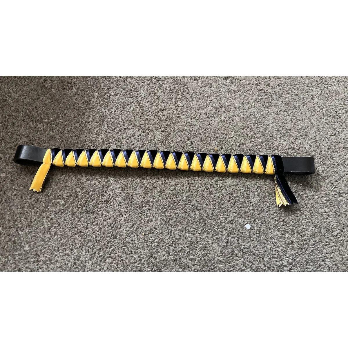 Browband heaven yellow/gold/navy 15” brown leather sharkstooth browband.