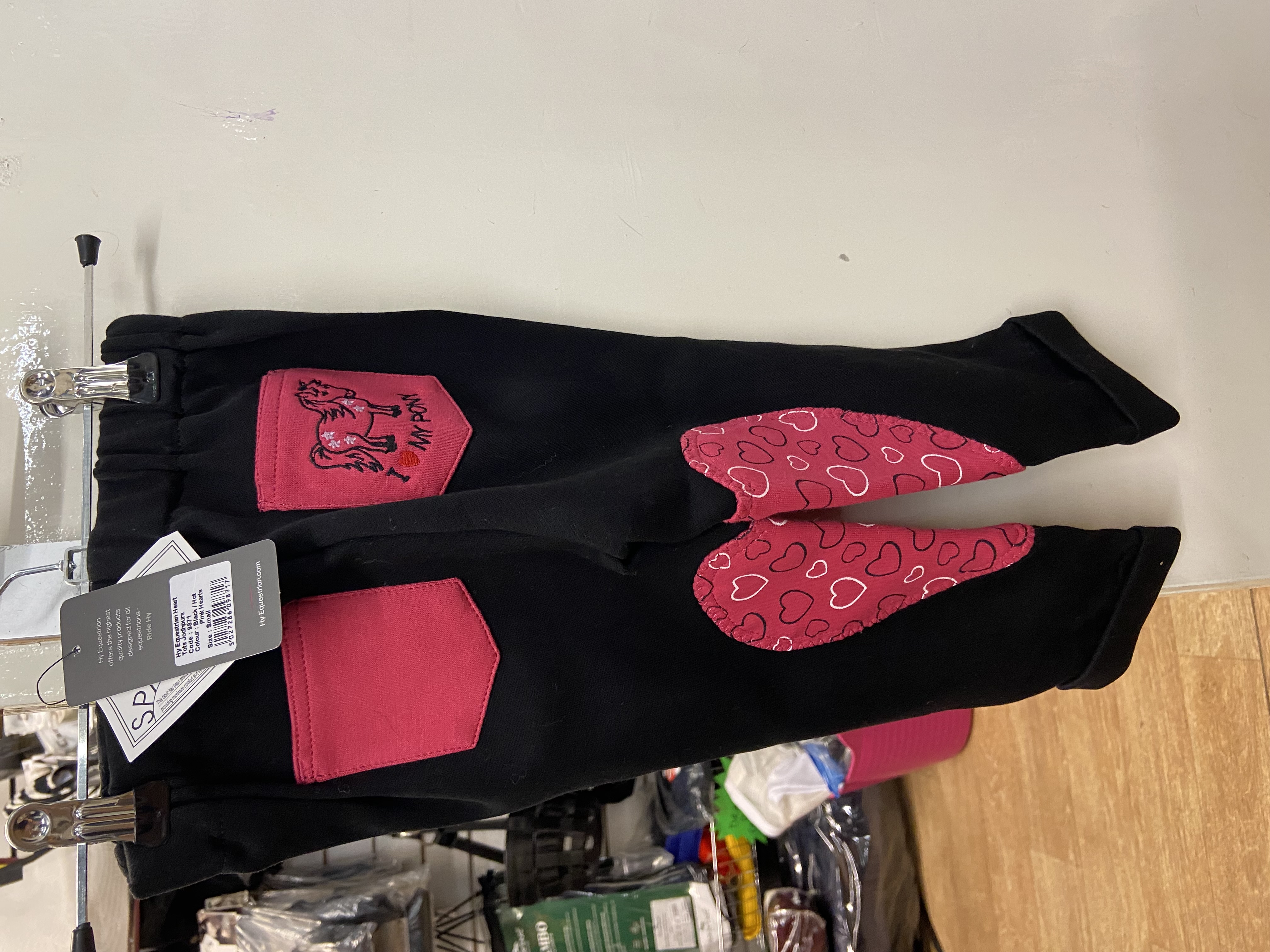 Hy Equestrian Heart Tots Jodphurs Black/Pink. Small (Age 2 approx)