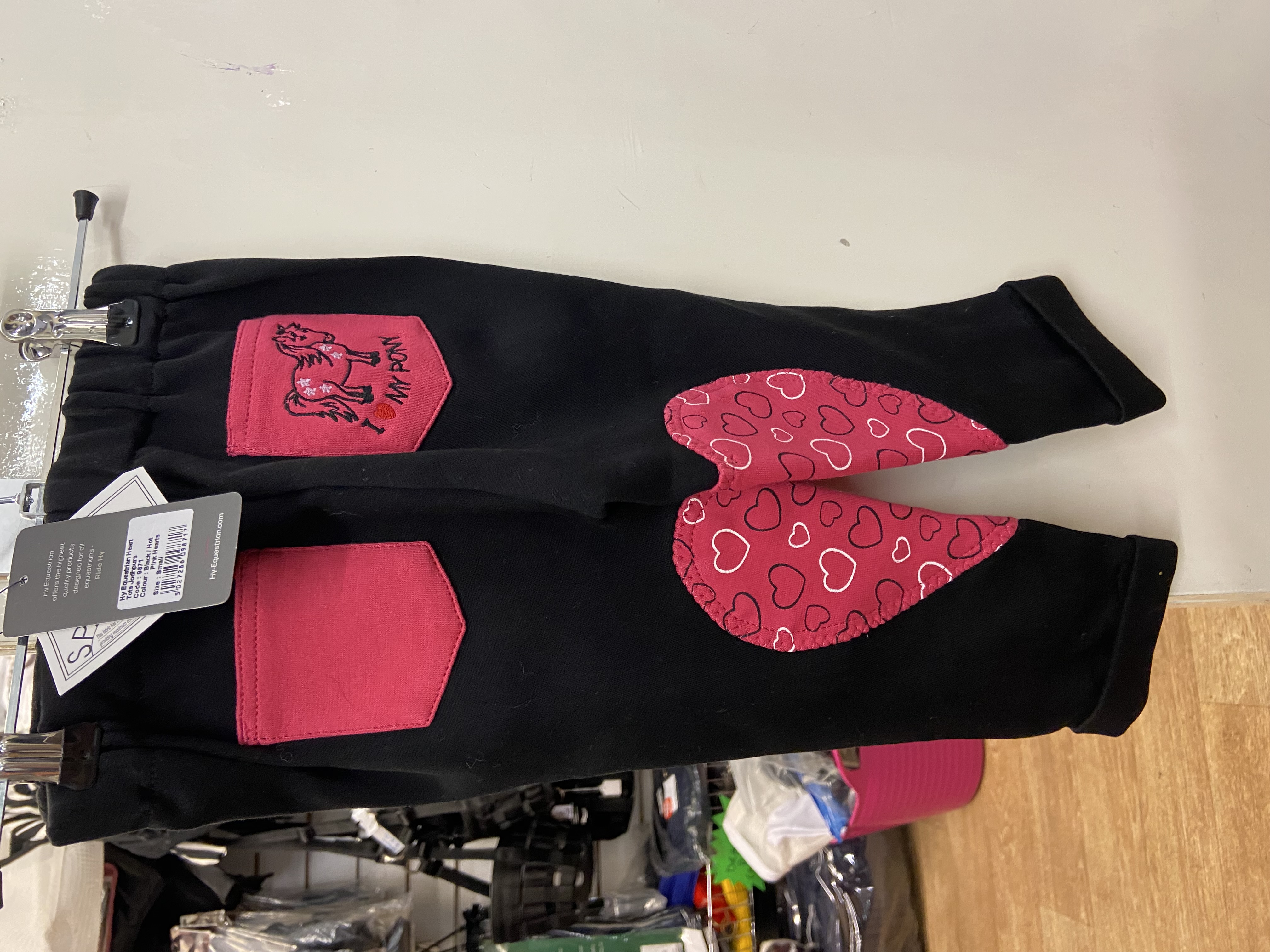 Hy Equestrian Heart Tots Jodphurs Black/Pink. Small (Age 2 approx)