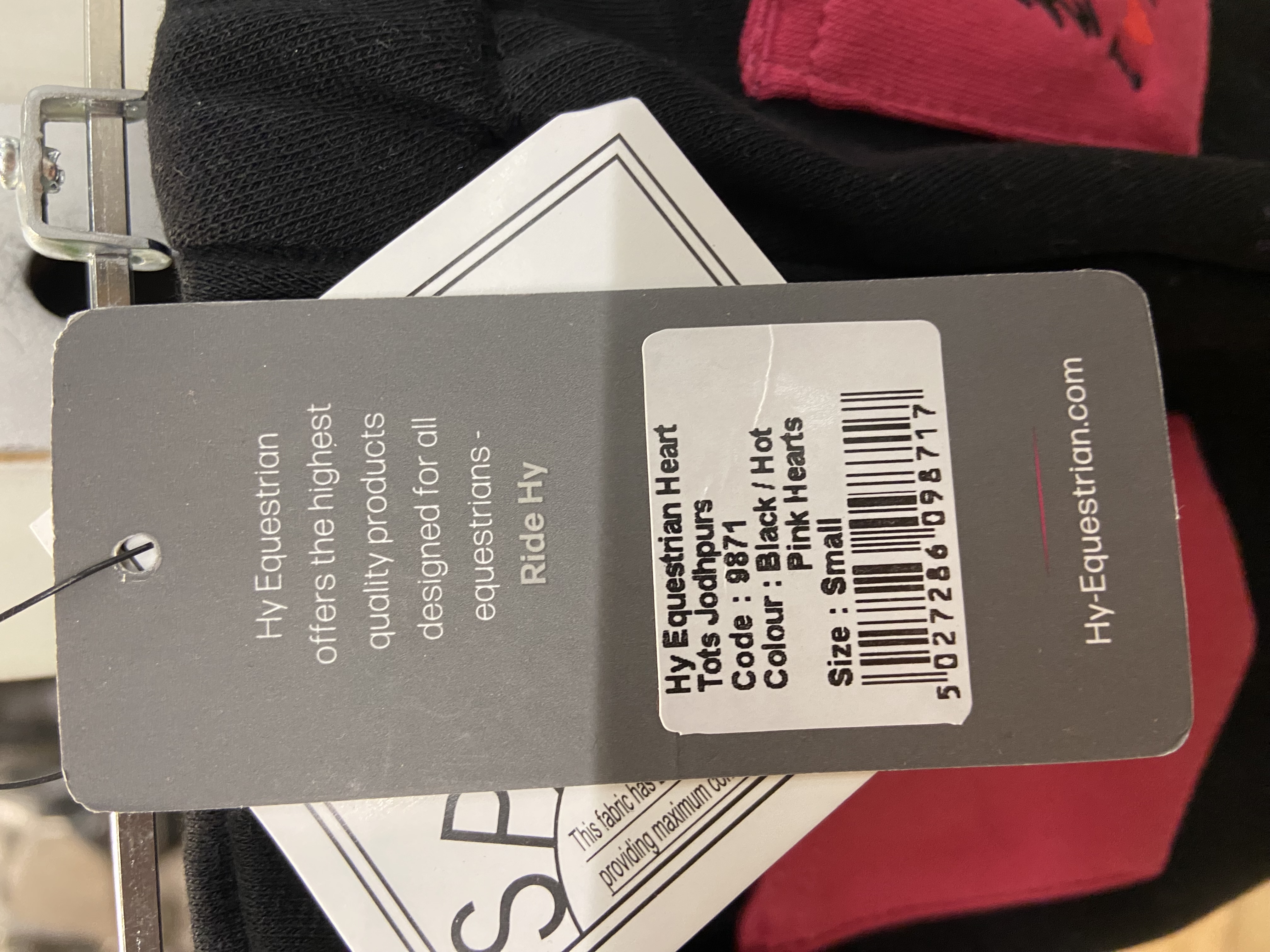 Hy Equestrian Heart Tots Jodphurs Black/Pink. Small (Age 2 approx)