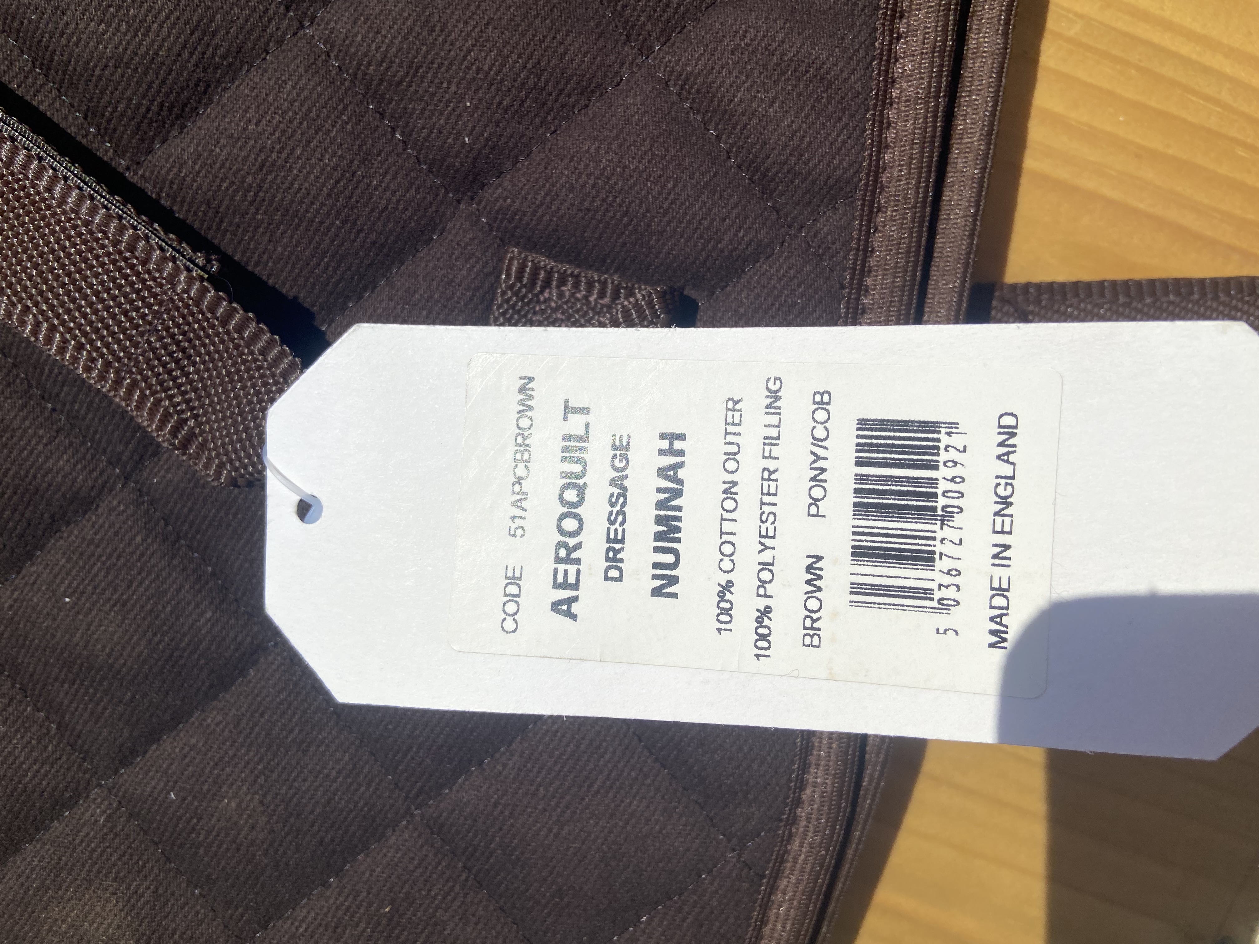 Aerborn Brown Quilted Dressage numnah BNWT. Pony/cob size 19” across spine