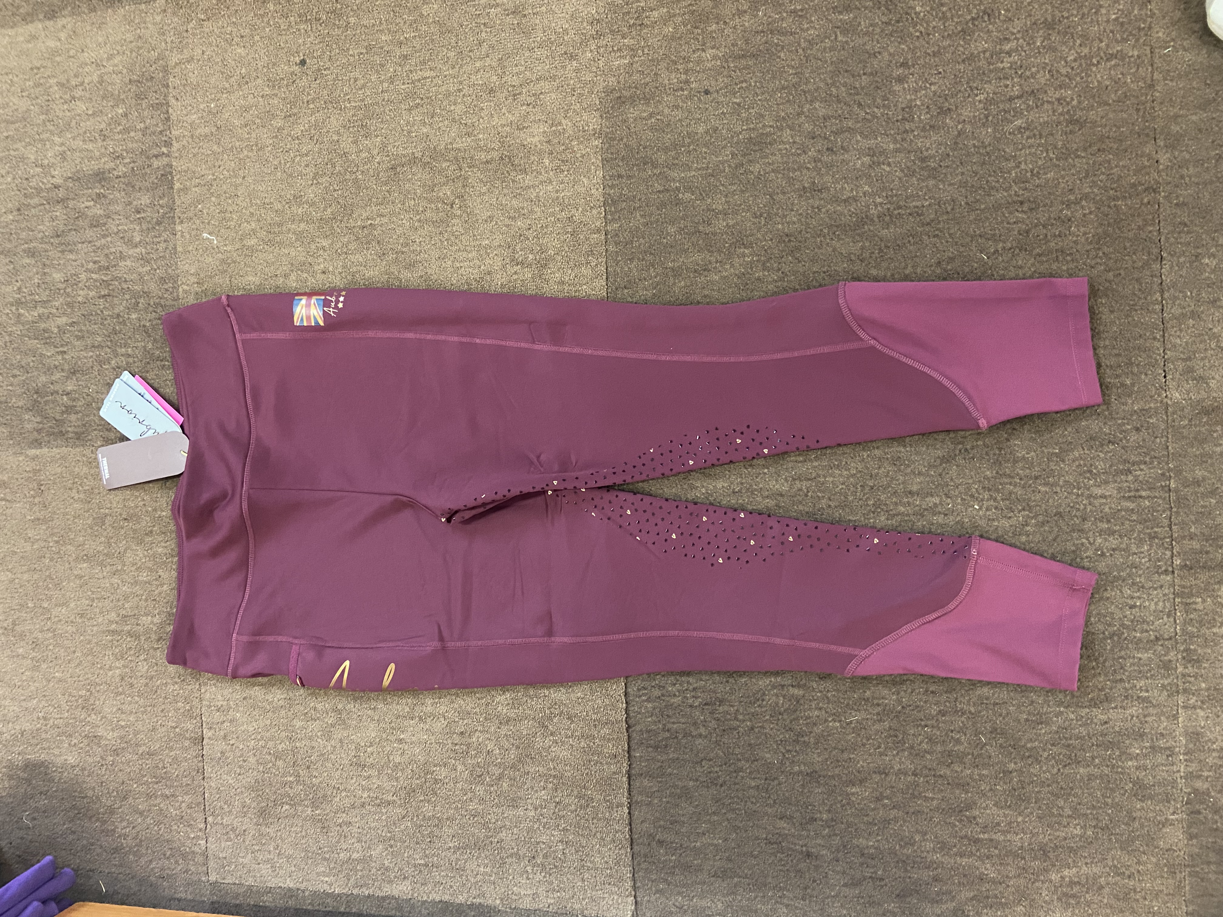 Shires Aubrion fleece lined riding tights in mulberry. Size 16. BNWT. RRP 59.99