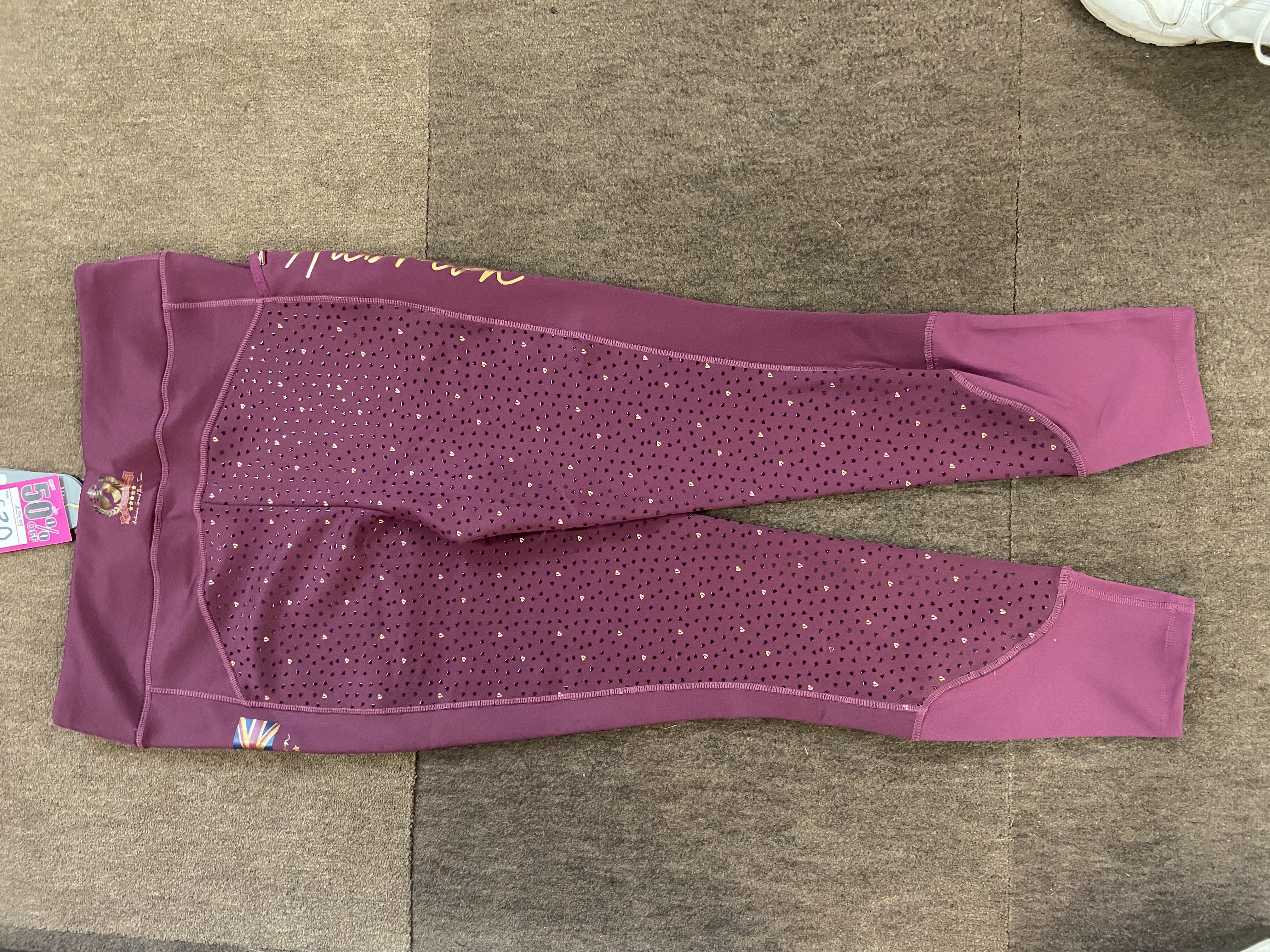 Shires Aubrion fleece lined riding tights in mulberry. Size 16. BNWT. RRP 59.99