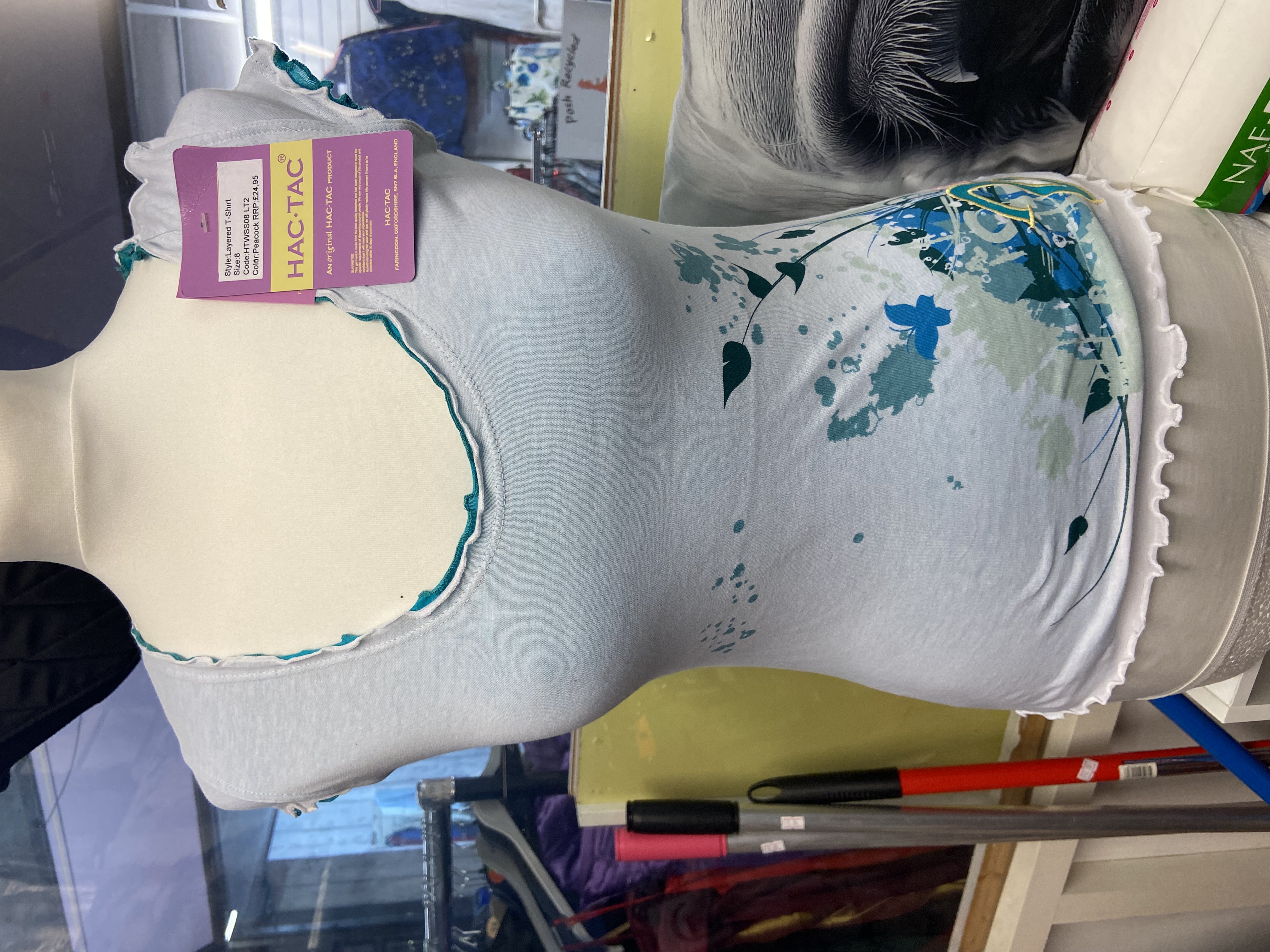 Hac-Tac ladies layered white and turquoise top. Size 8. BNWT. RRP £24