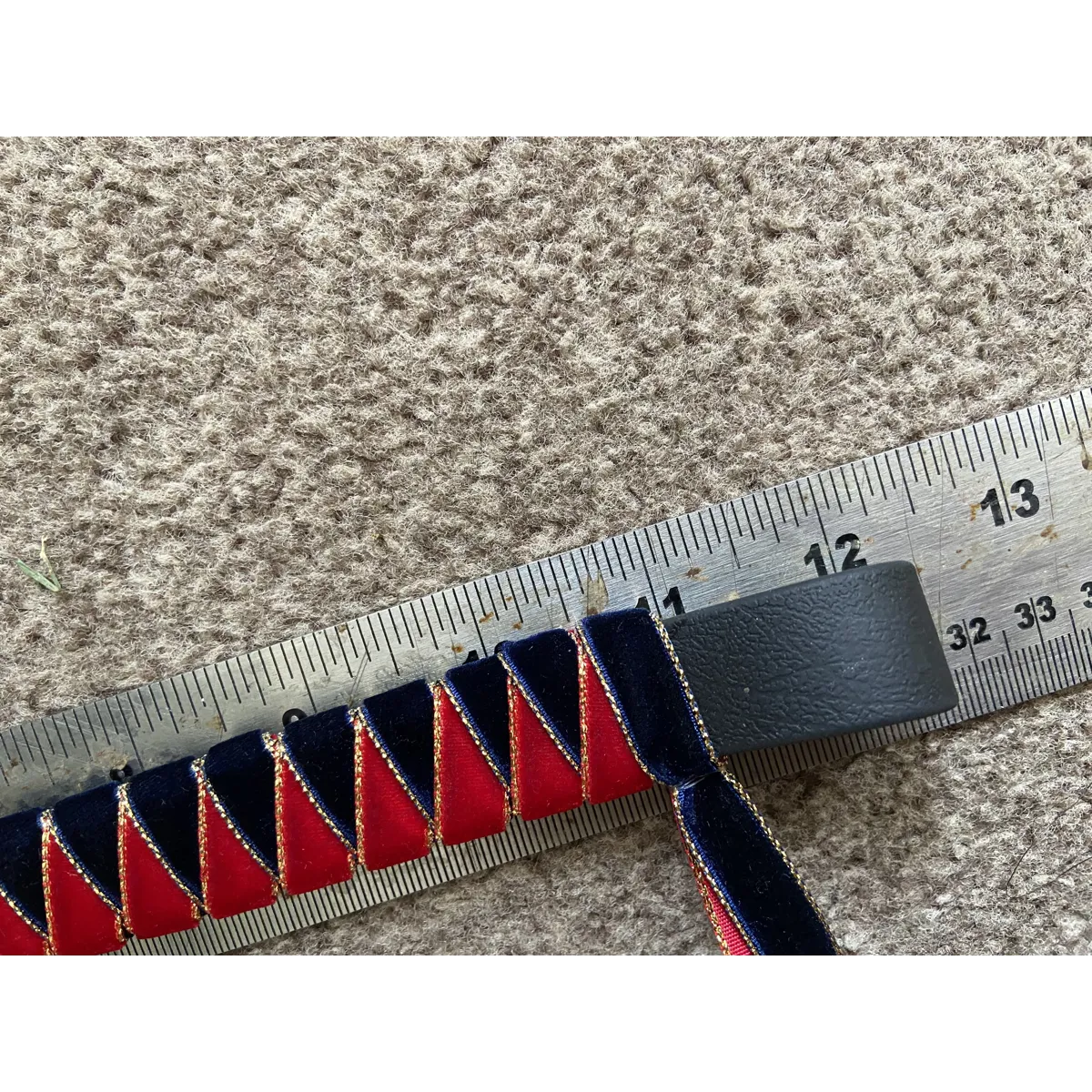 Red and Navy velvet gold edge browband. 3/4” biothane base.