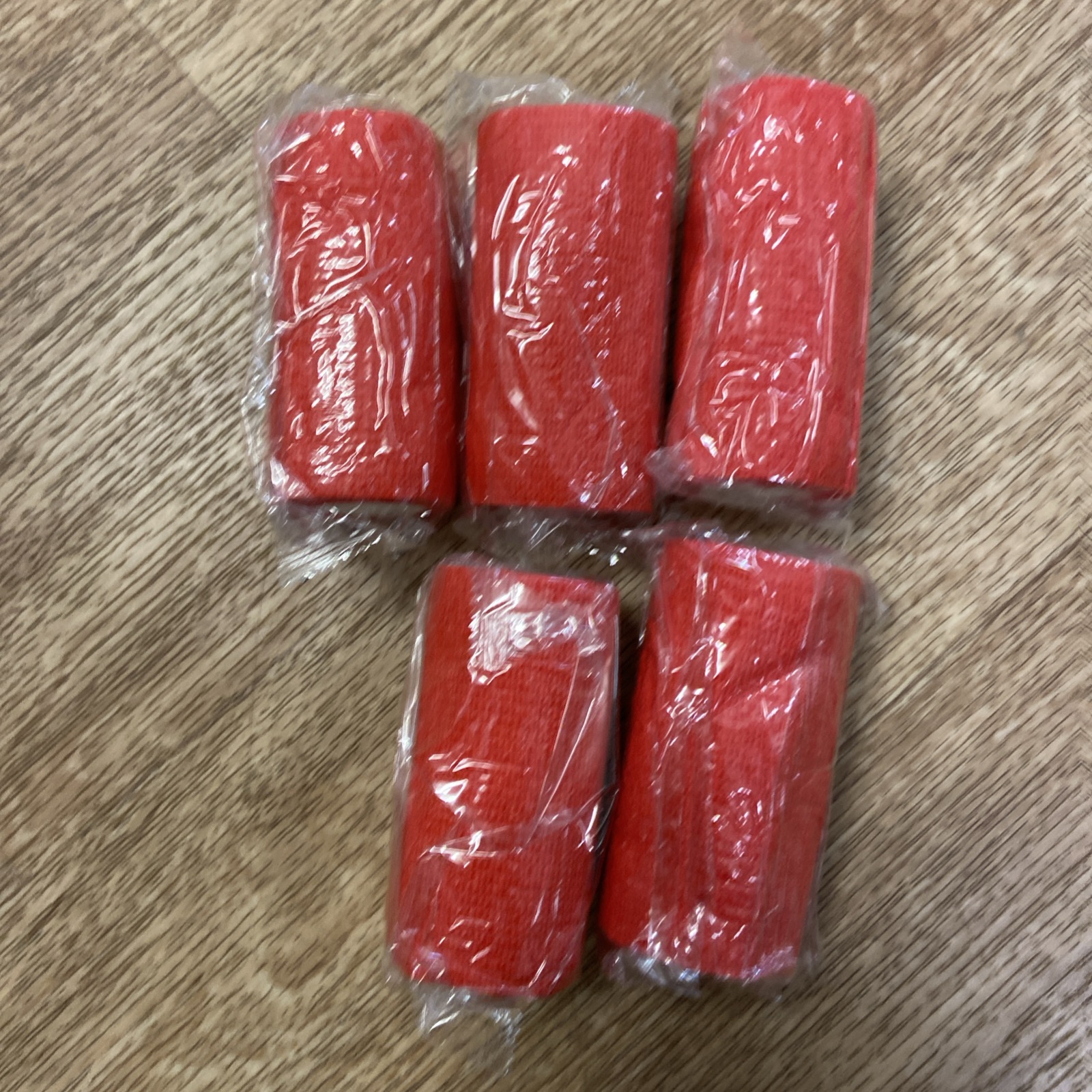 5 x red cohesive bandages. BNIB. 10cm x 4.5m.  Horses/Dogs/people. Etc.