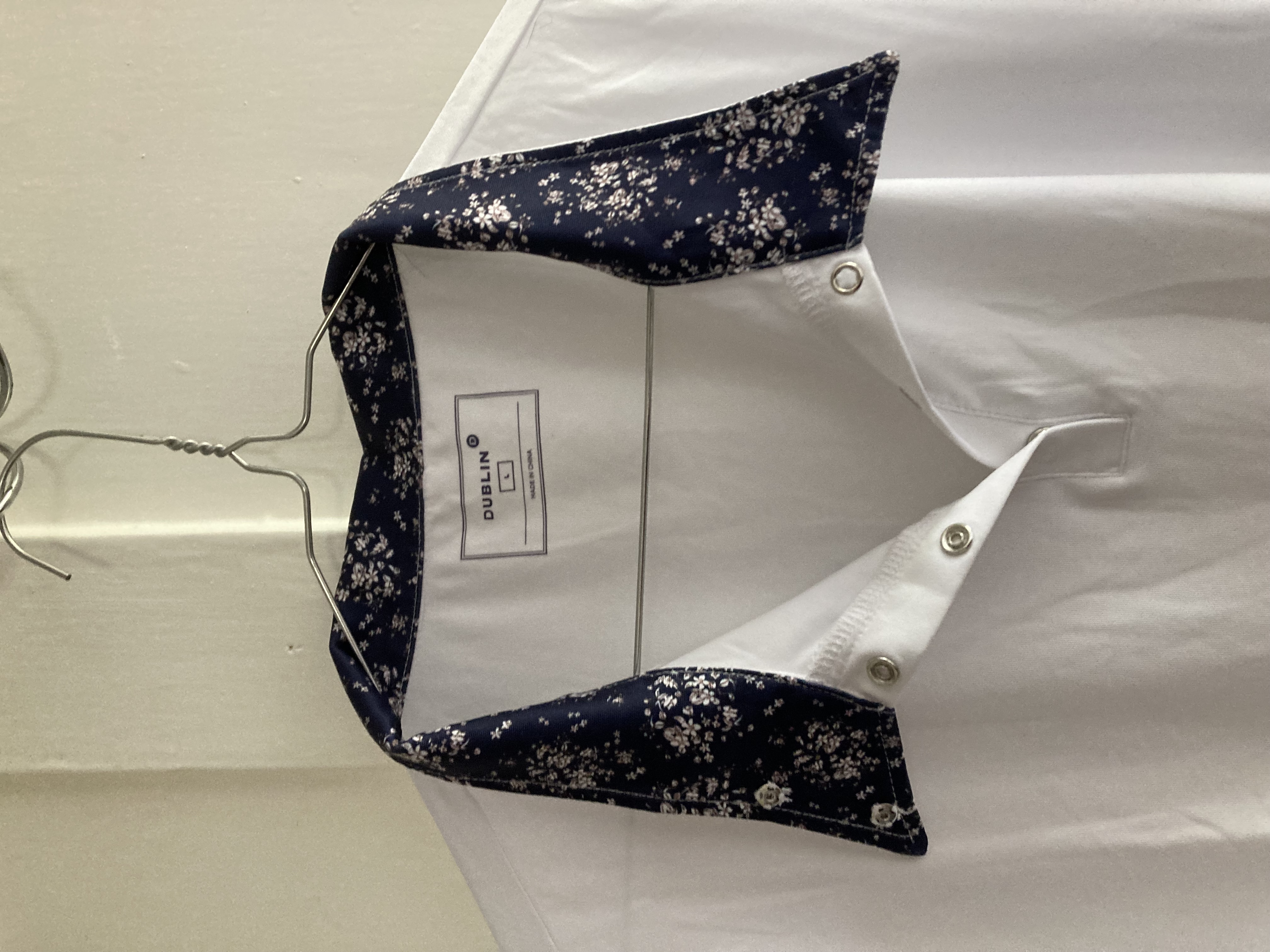 Dublin ladies large [14] white/navy shirt/show shirt.