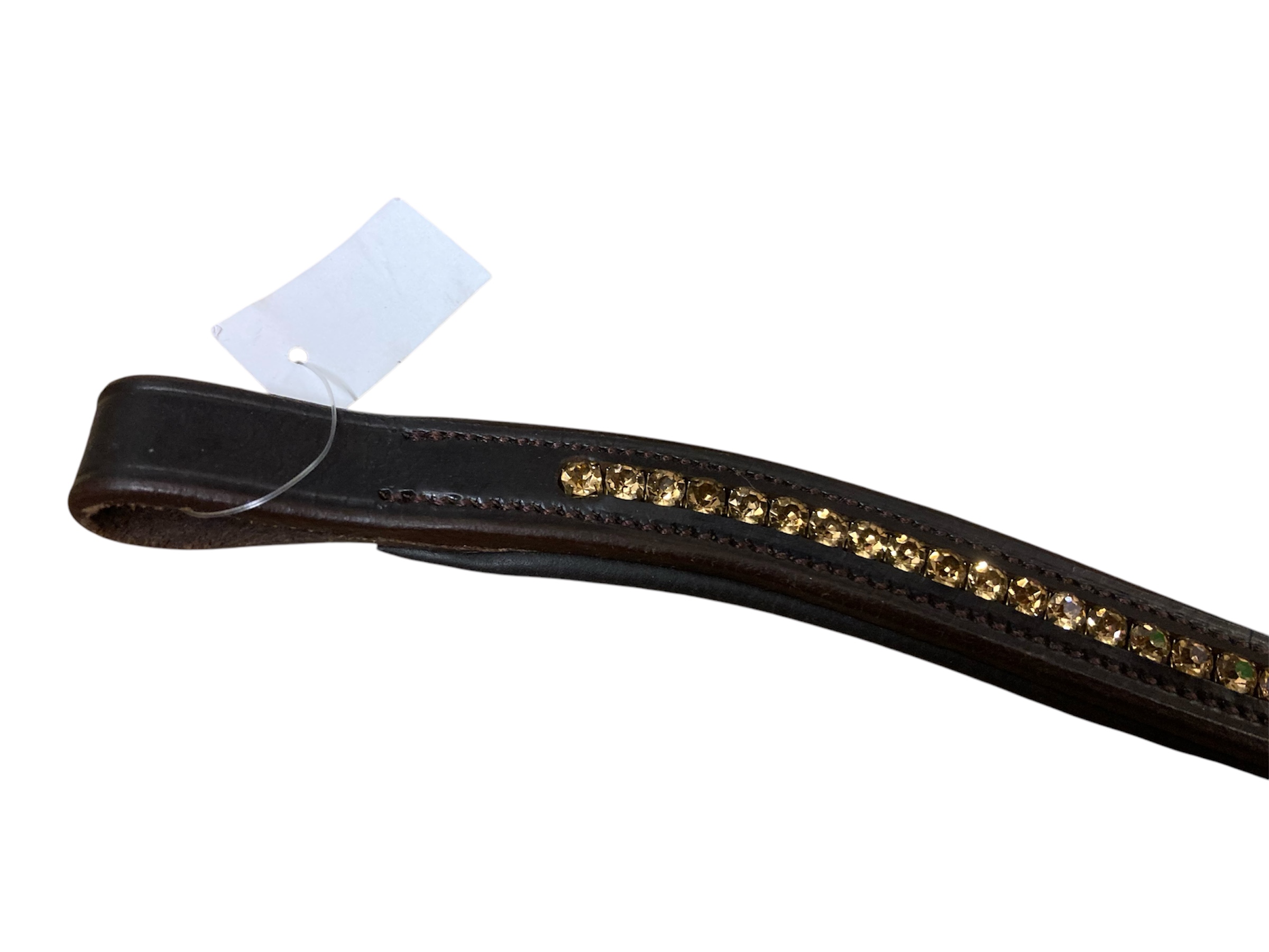Full size brown leather Browband with pale orange diamante stone Detail. BNWT. .
