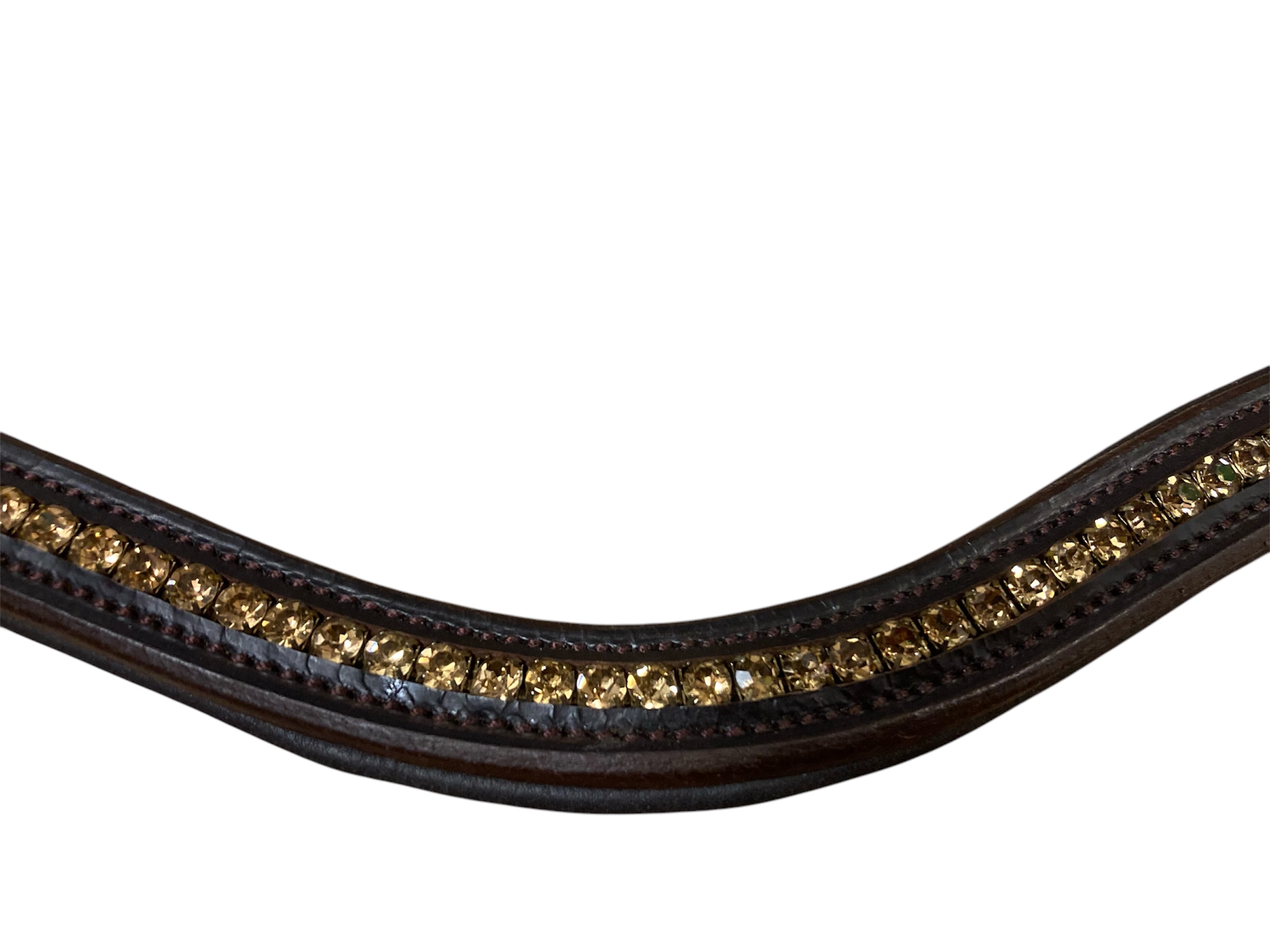 Full size brown leather Browband with pale orange diamante stone Detail. BNWT. .