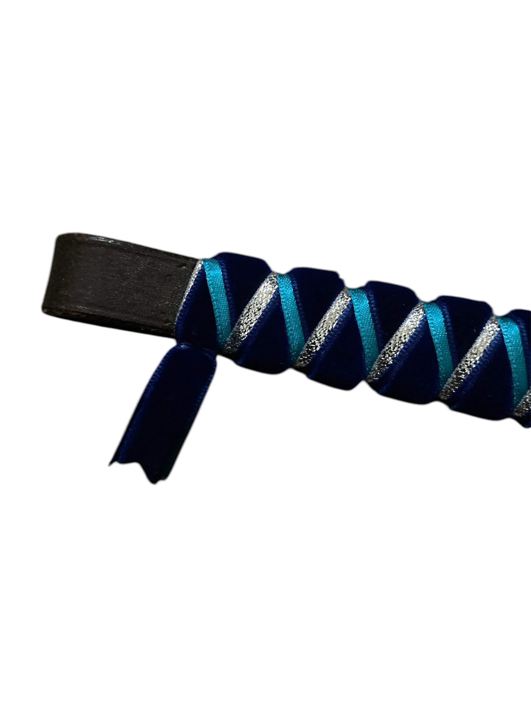 Navy velvet, Teal Satin and Silver Ribbon Browband. Cob size. Brown leather. Brand new.