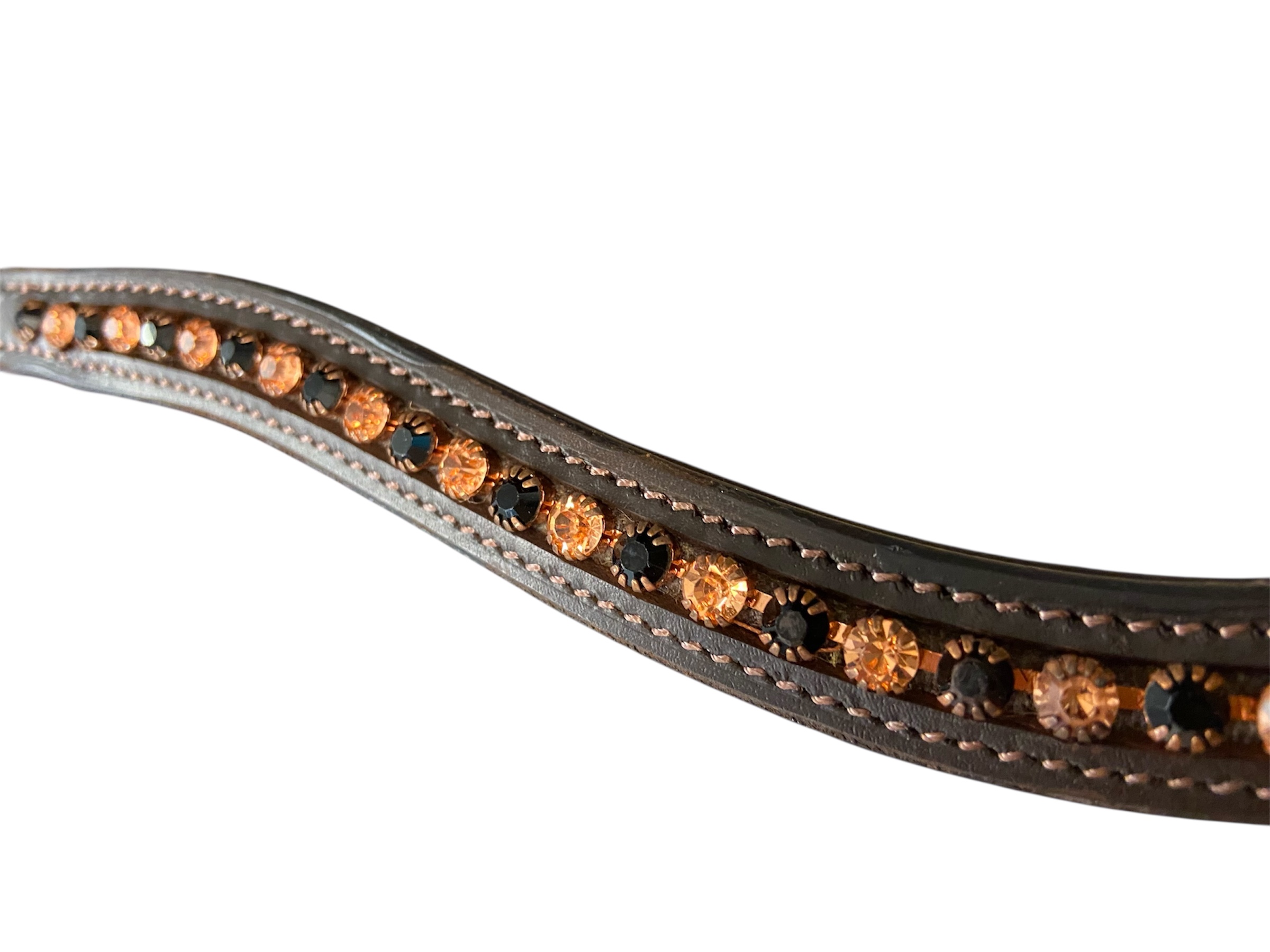 Signature Wave browband. Rose gold/black diamantes. Full size. Brown leather