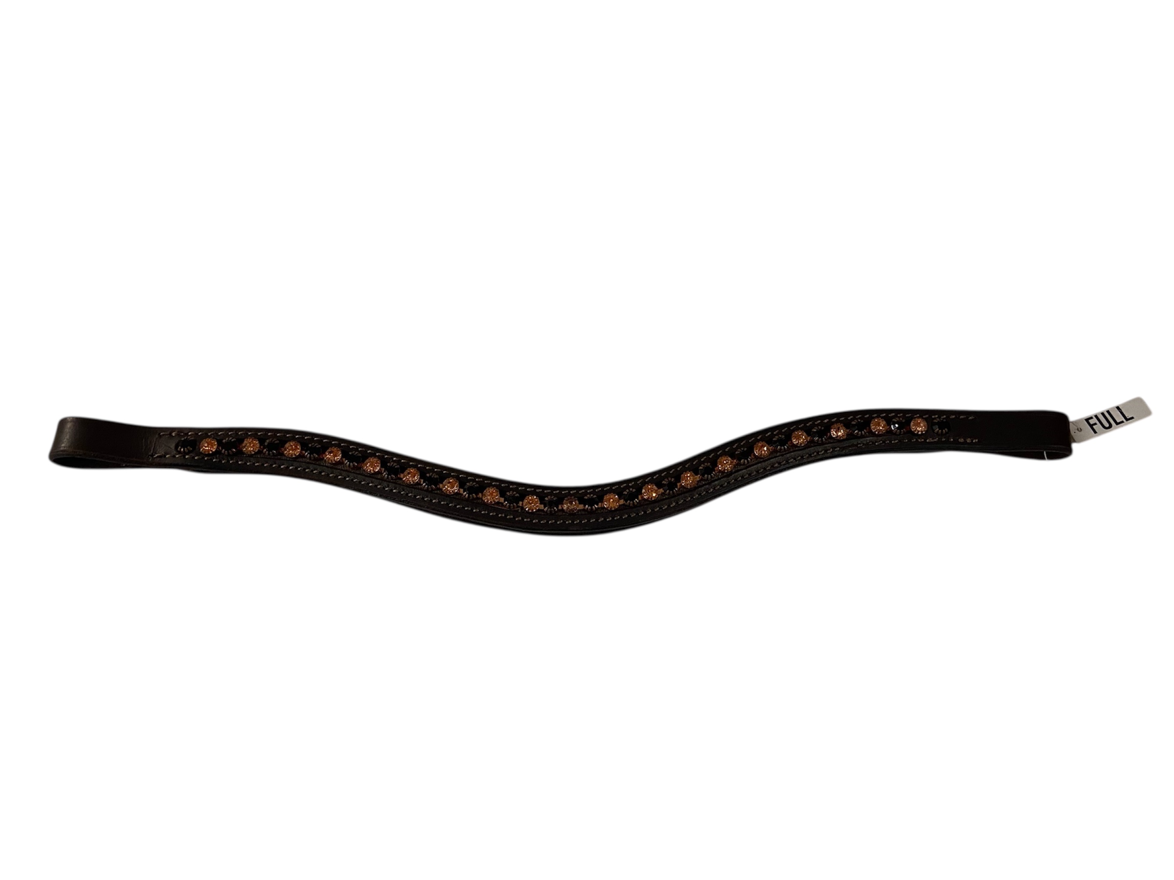 Signature Wave browband. Rose gold/black diamantes. Full size. Brown leather