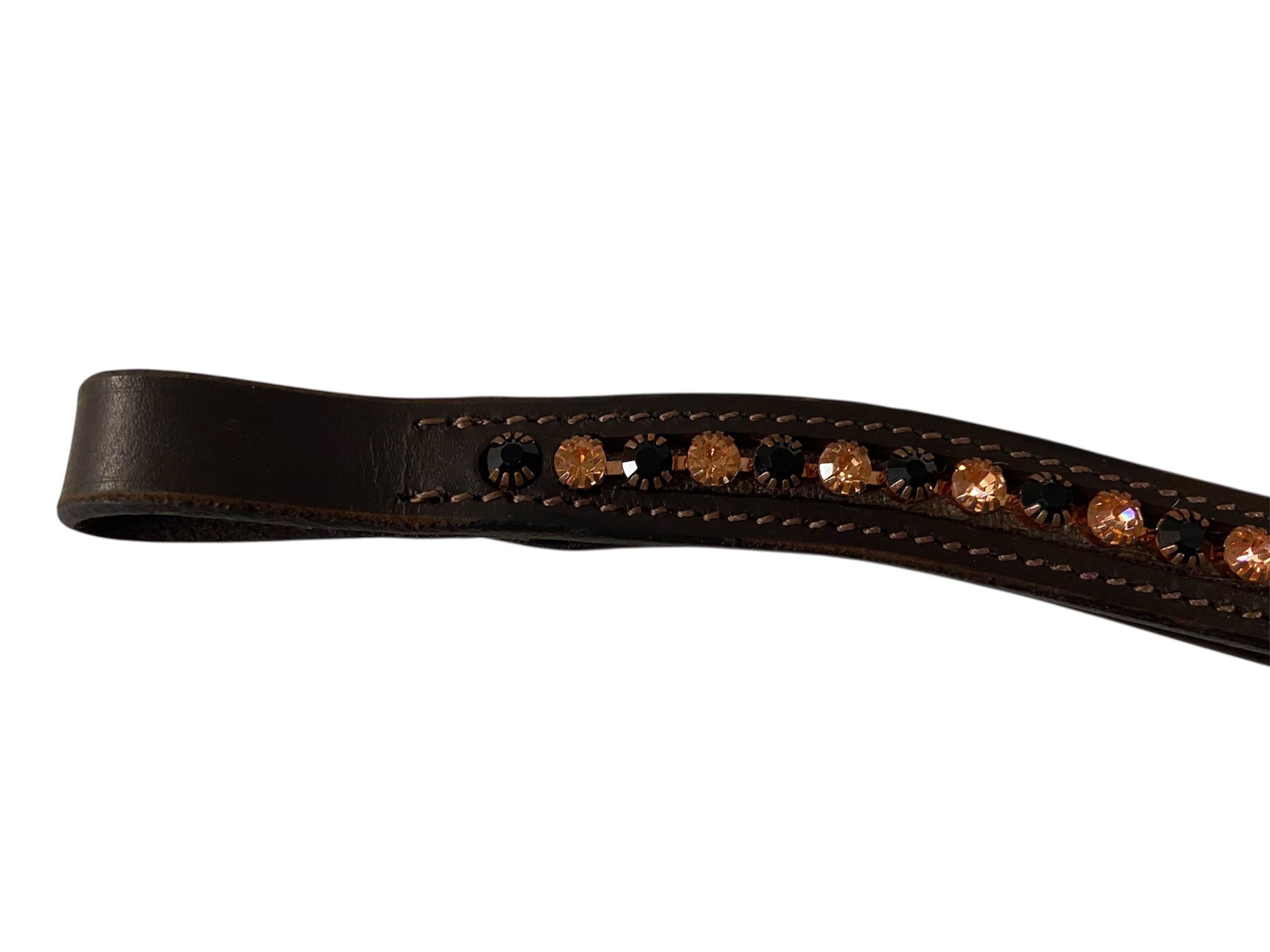 Signature Wave browband. Rose gold/black diamantes. Full size. Brown leather