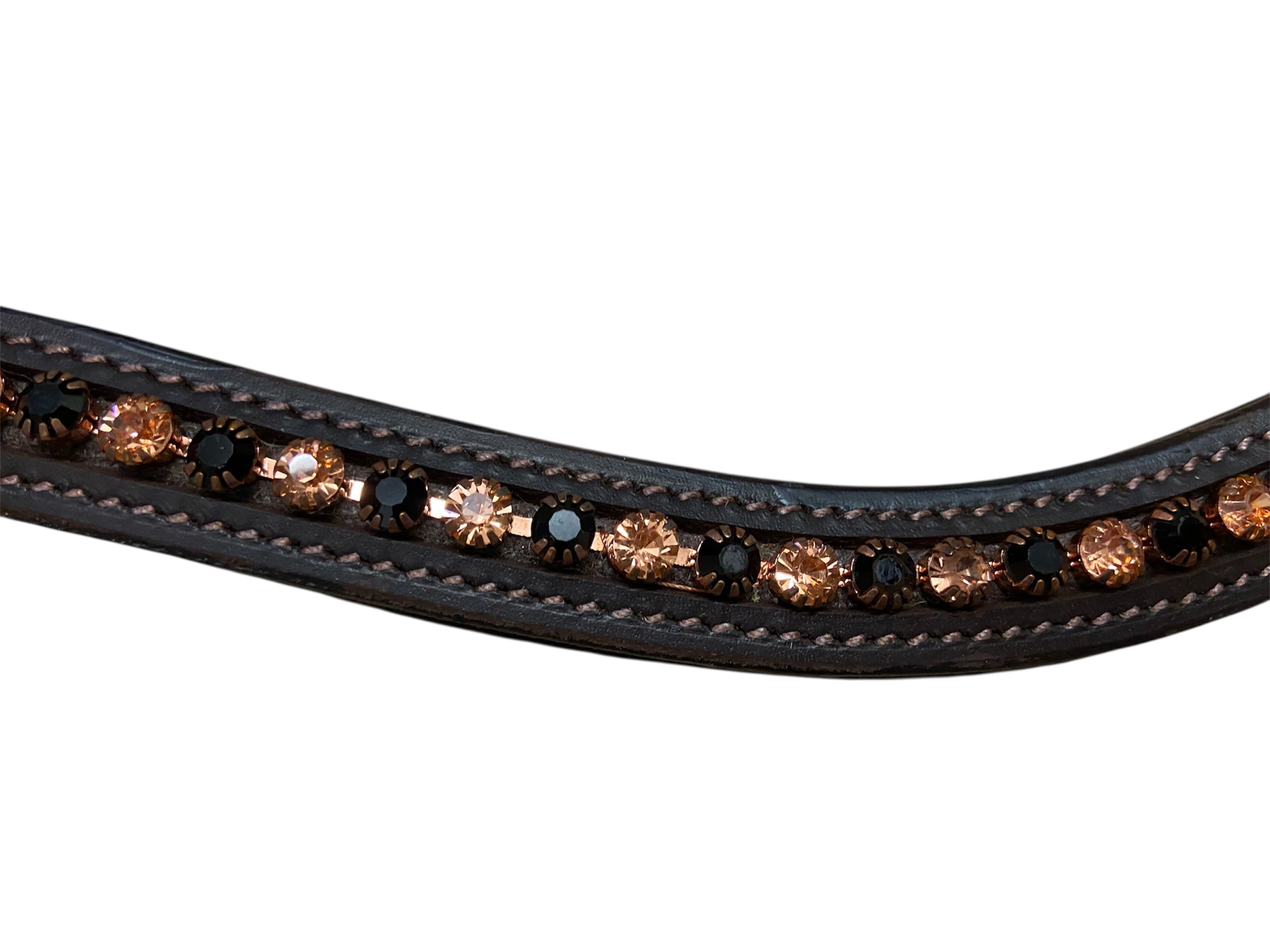 Signature Wave browband. Rose gold/black diamantes. Full size. Brown leather