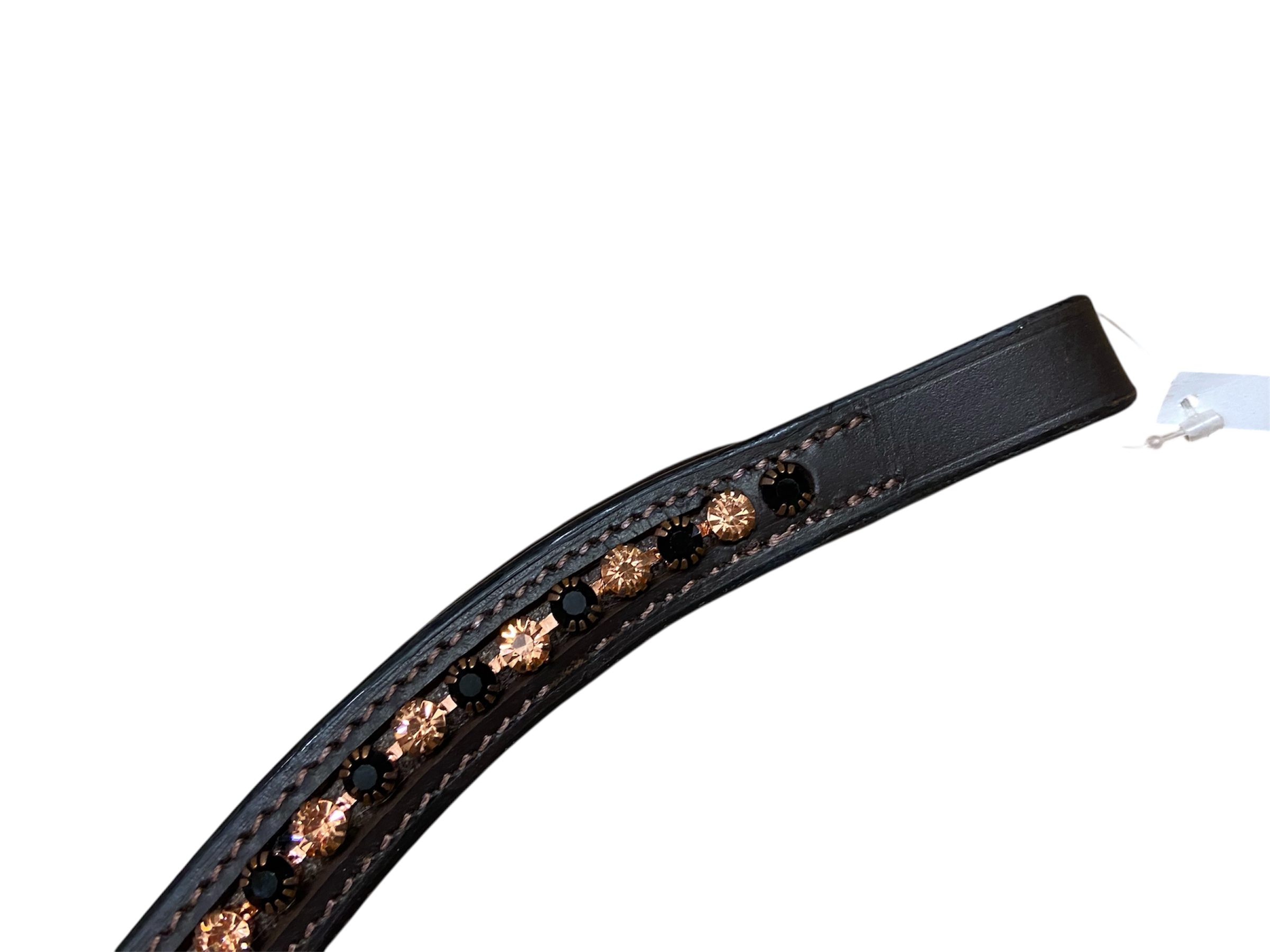 Signature Wave browband. Rose gold/black diamantes. Full size. Brown leather
