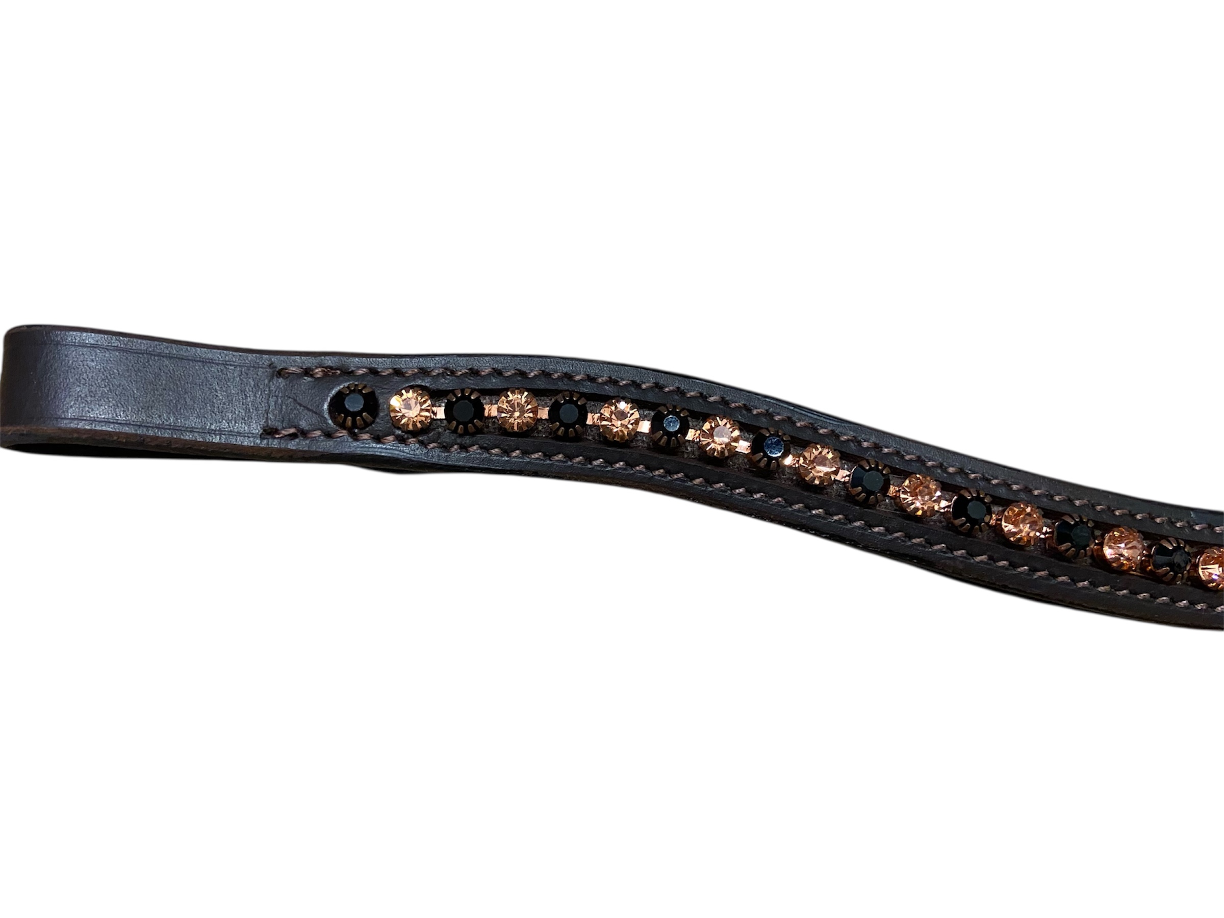 Signature Wave browband. Rose gold/black diamantes. Full size. Brown leather