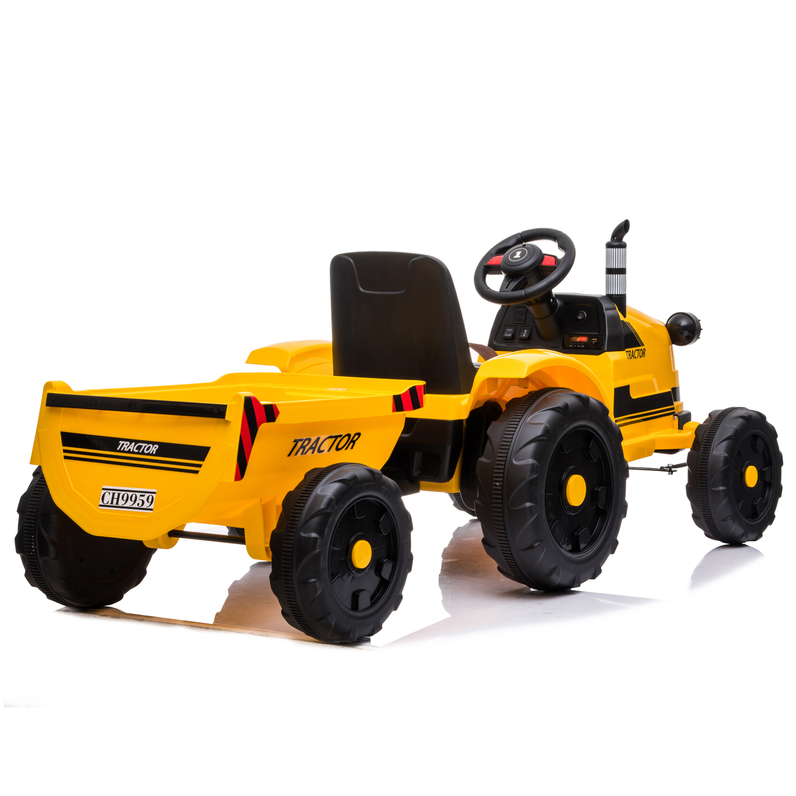 Toy Tractor with Trailer,3-Gear-Shift Ground Loader Ride On with LED Lights