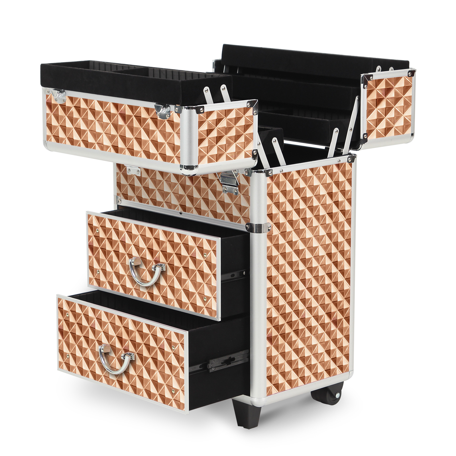 Rolling Makeup Case with Drawers, Makeup Trolley Case With Wheels Makeup Travel Case Organizer