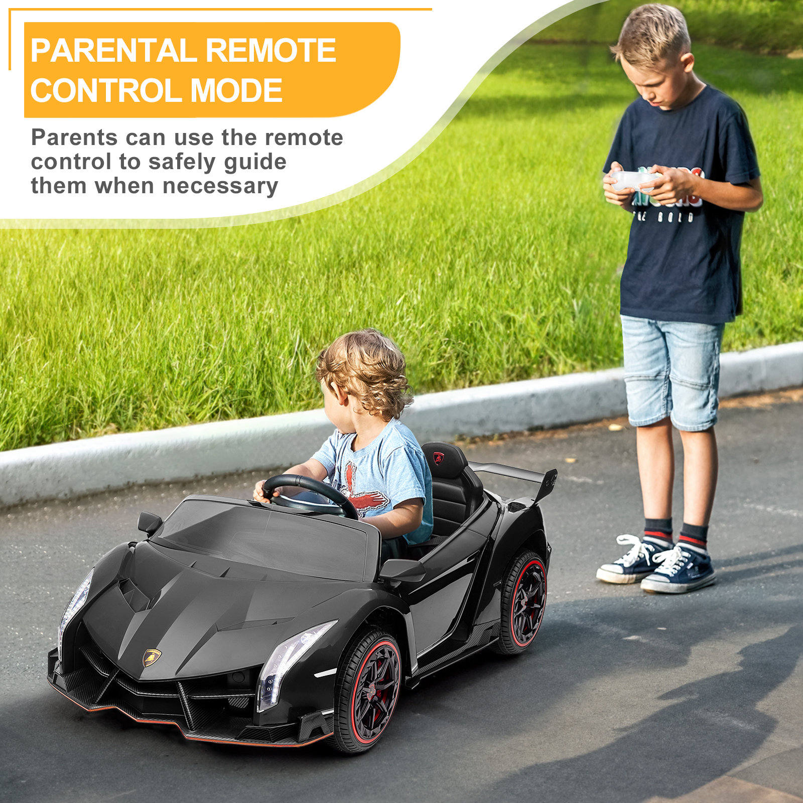 LEADZM Lamborghini Poison Small Dual Drive 12V 4.5AH with 2.4G Remote Control Sports Car Electric Ca