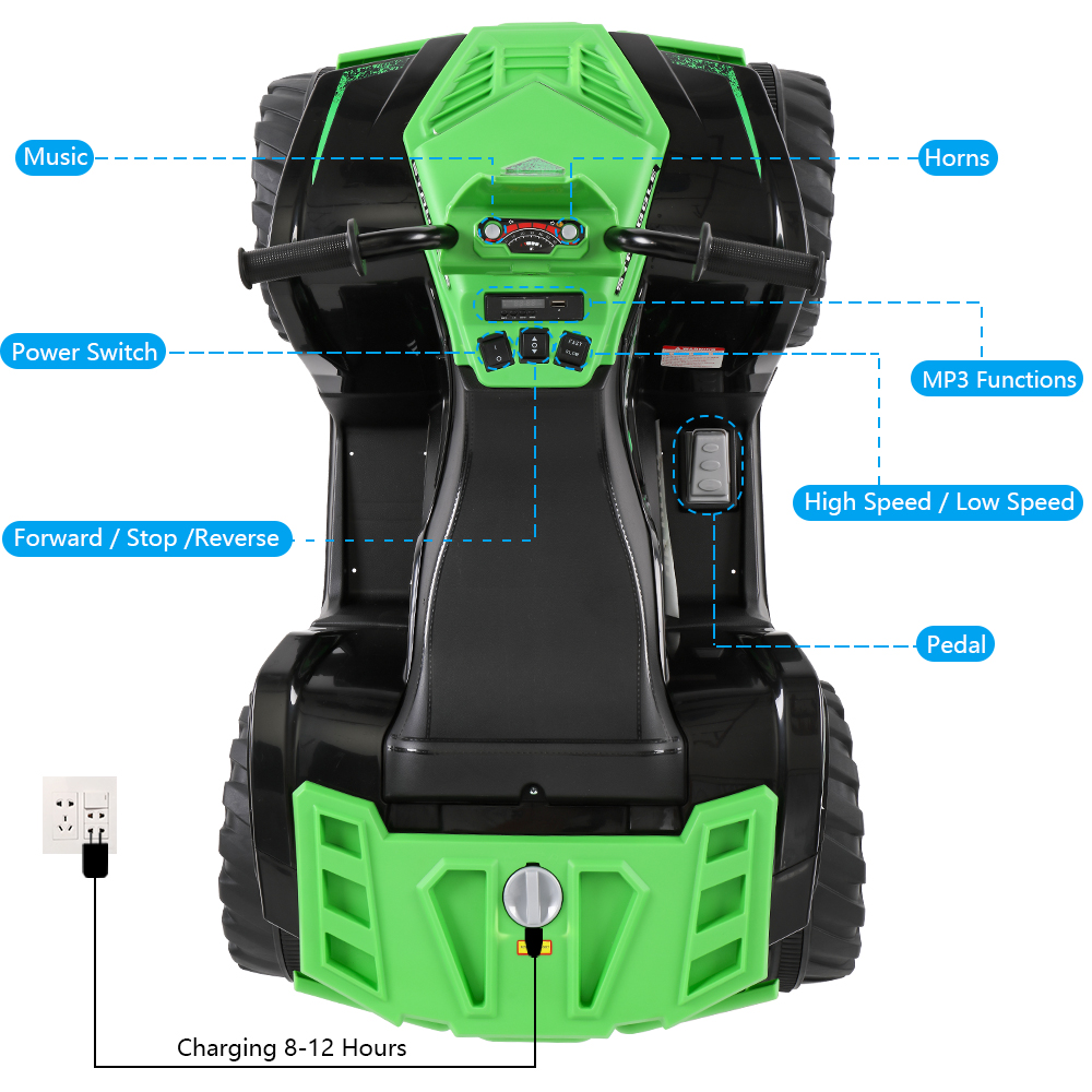 LEADZM LZ-9955 ALL Terrain Vehicle Dual Drive Battery 12V7AH*1 without Remote Control with Slow Start Green