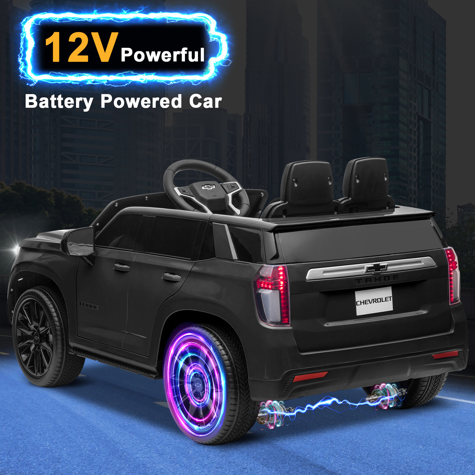 LEADZM Dual Drive 12.00V 7A.h with 2.4G Remote Control HL588 Chevrolet Tahoe SUV Black