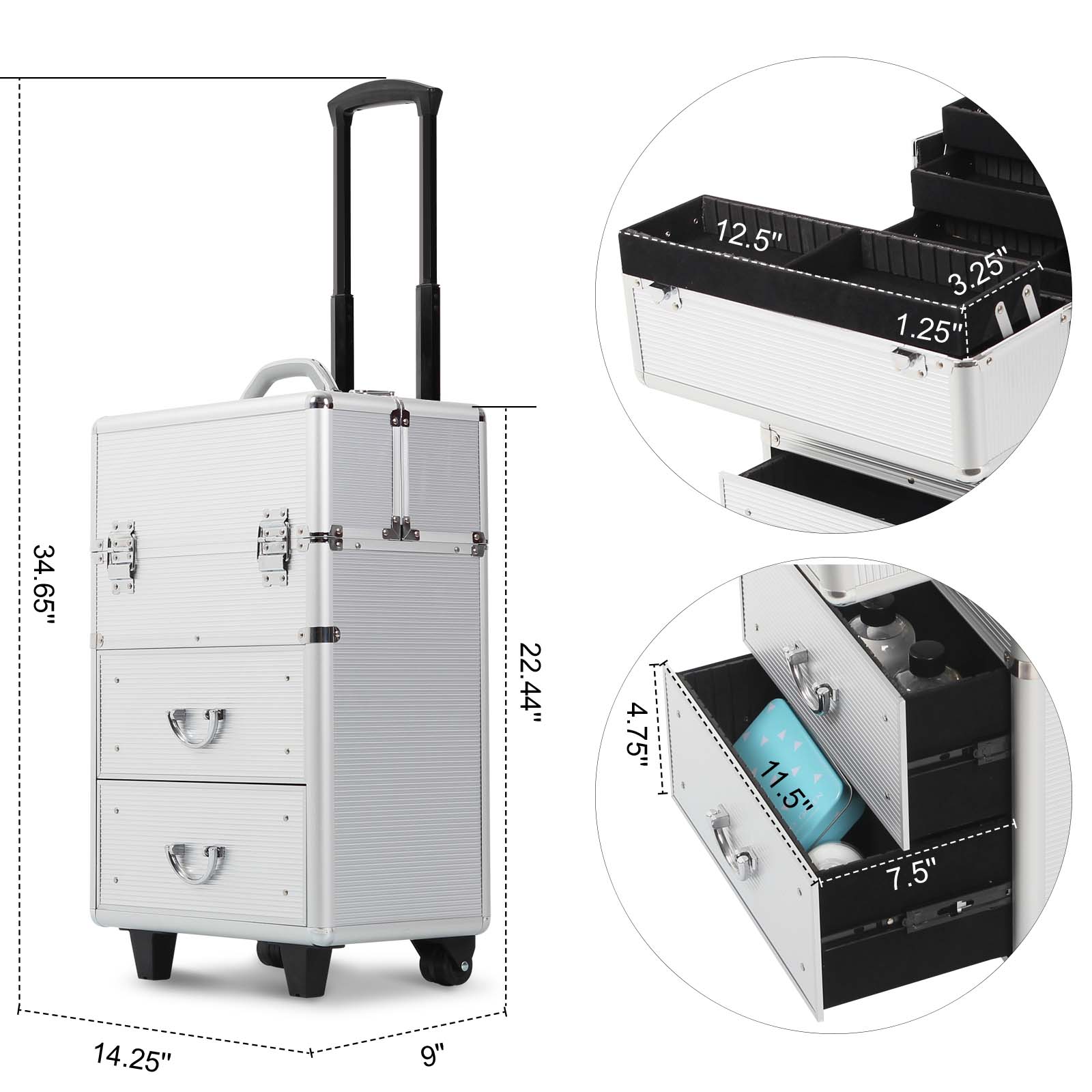 Rolling Makeup Case with Drawers, Makeup Trolley Case With Wheels Makeup Travel Case Organizer