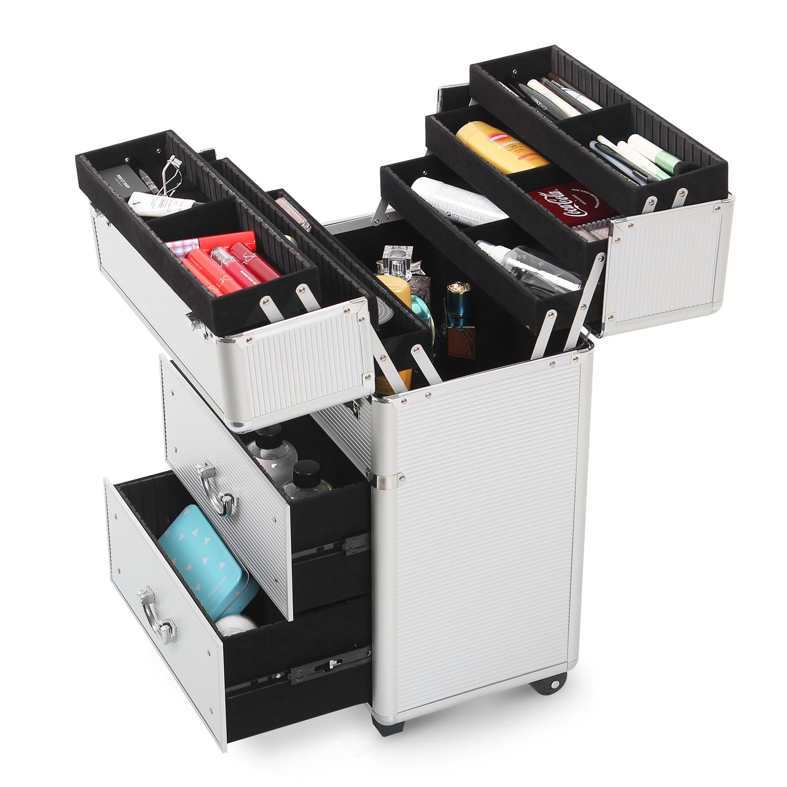 Rolling Makeup Case with Drawers, Makeup Trolley Case With Wheels Makeup Travel Case Organizer