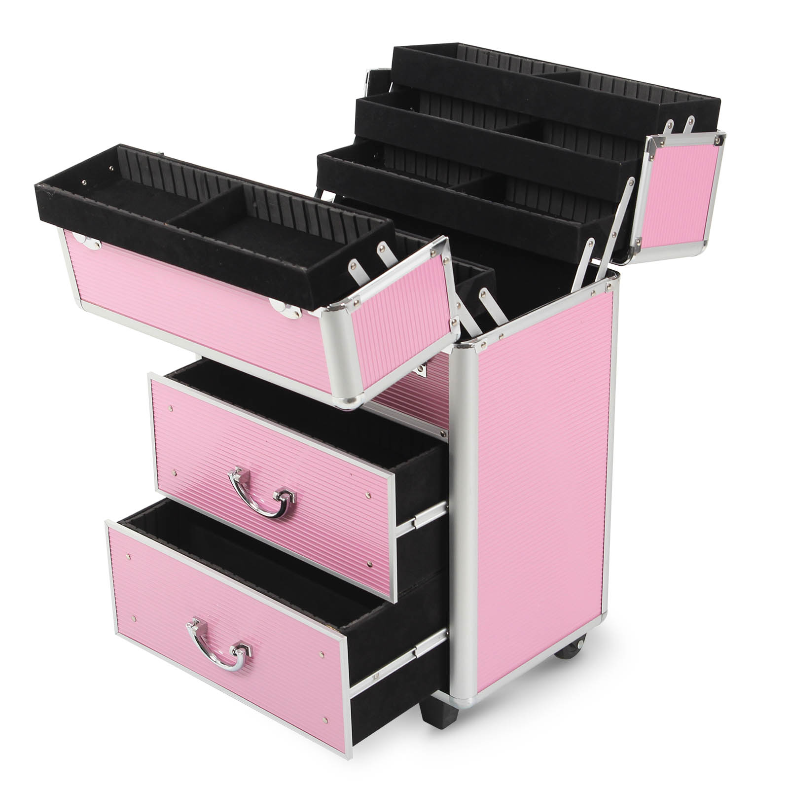 Rolling Makeup Case with Drawers, Makeup Trolley Case With Wheels Makeup Travel Case Organizer