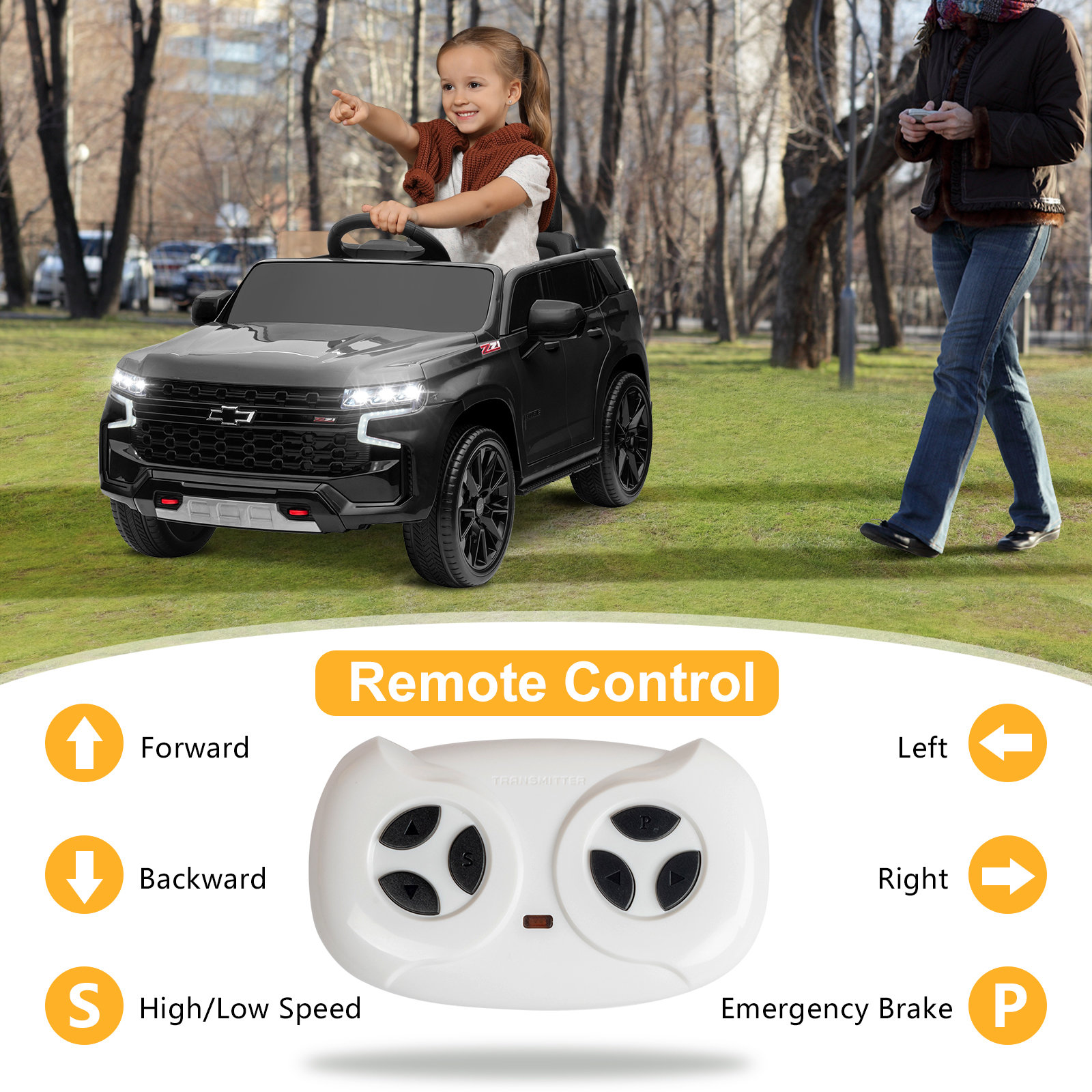 LEADZM Dual Drive 12.00V 7A.h with 2.4G Remote Control HL588 Chevrolet Tahoe SUV Black