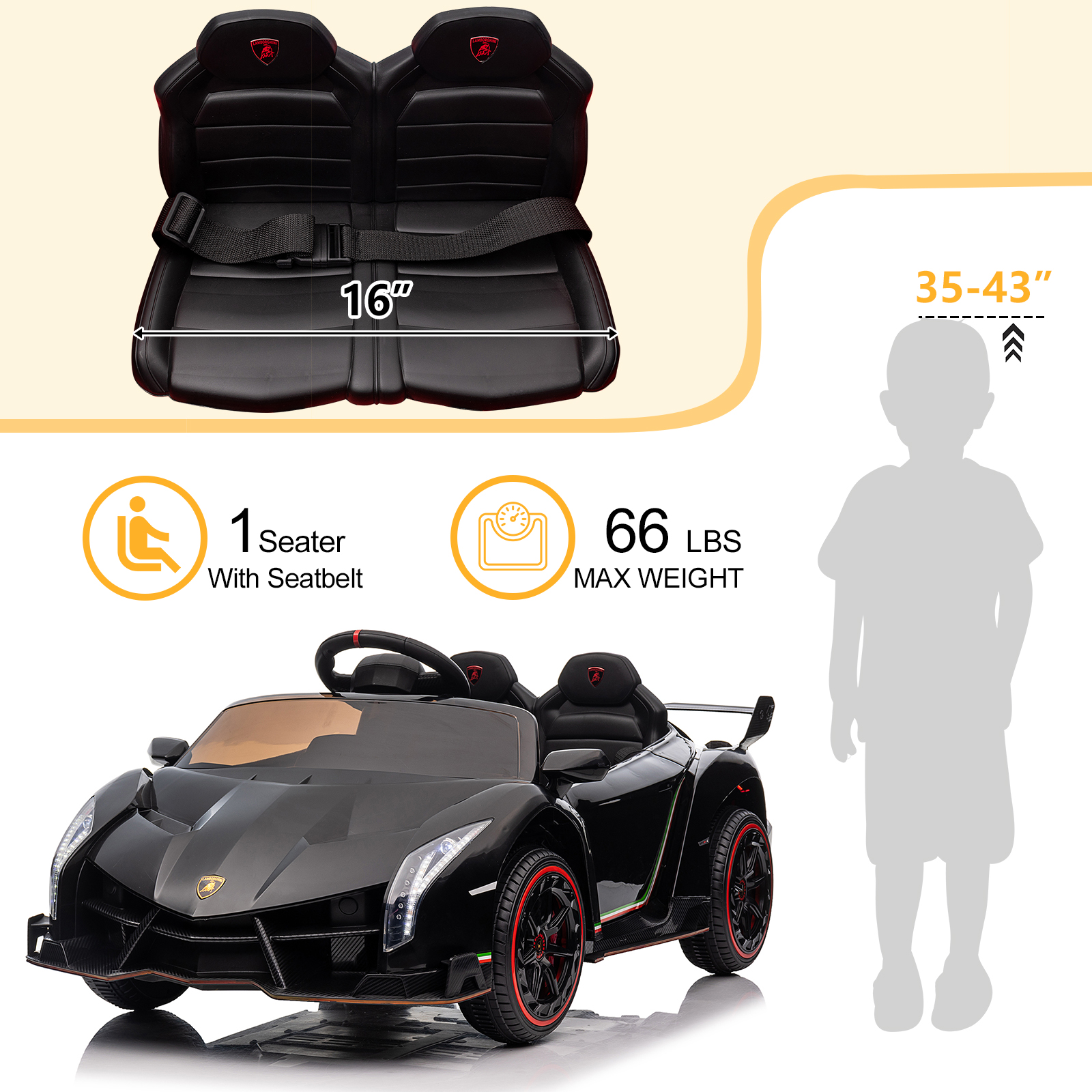 LEADZM Lamborghini Poison Small Dual Drive 12V 4.5AH with 2.4G Remote Control Sports Car Electric Ca