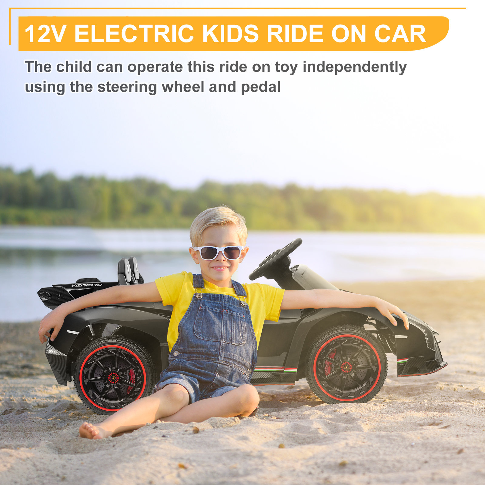 LEADZM Lamborghini Poison Small Dual Drive 12V 4.5AH with 2.4G Remote Control Sports Car Electric Ca